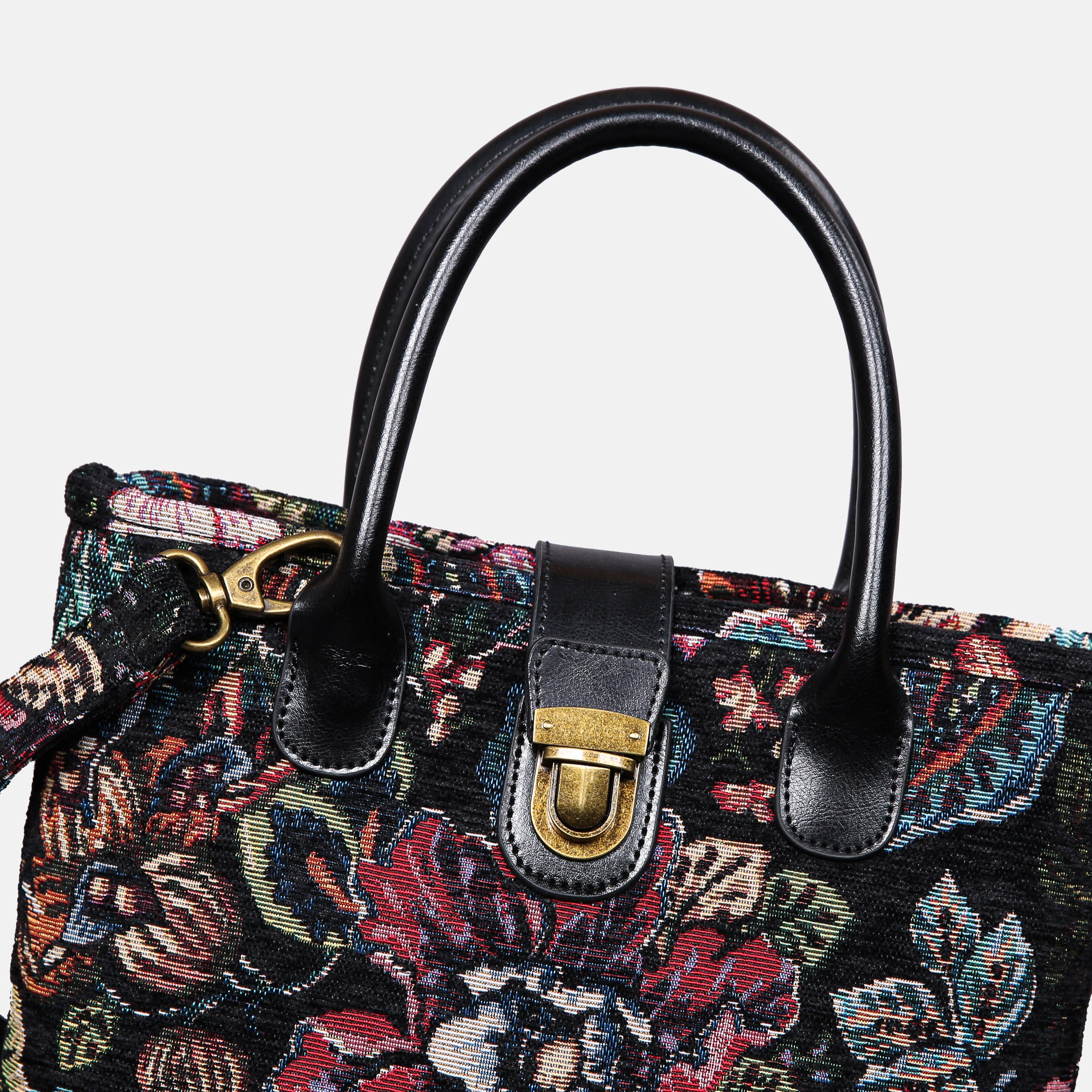 Rose Garden Black Tuck Lock Carpet Satchel carpet bag MCW Handmade of America details