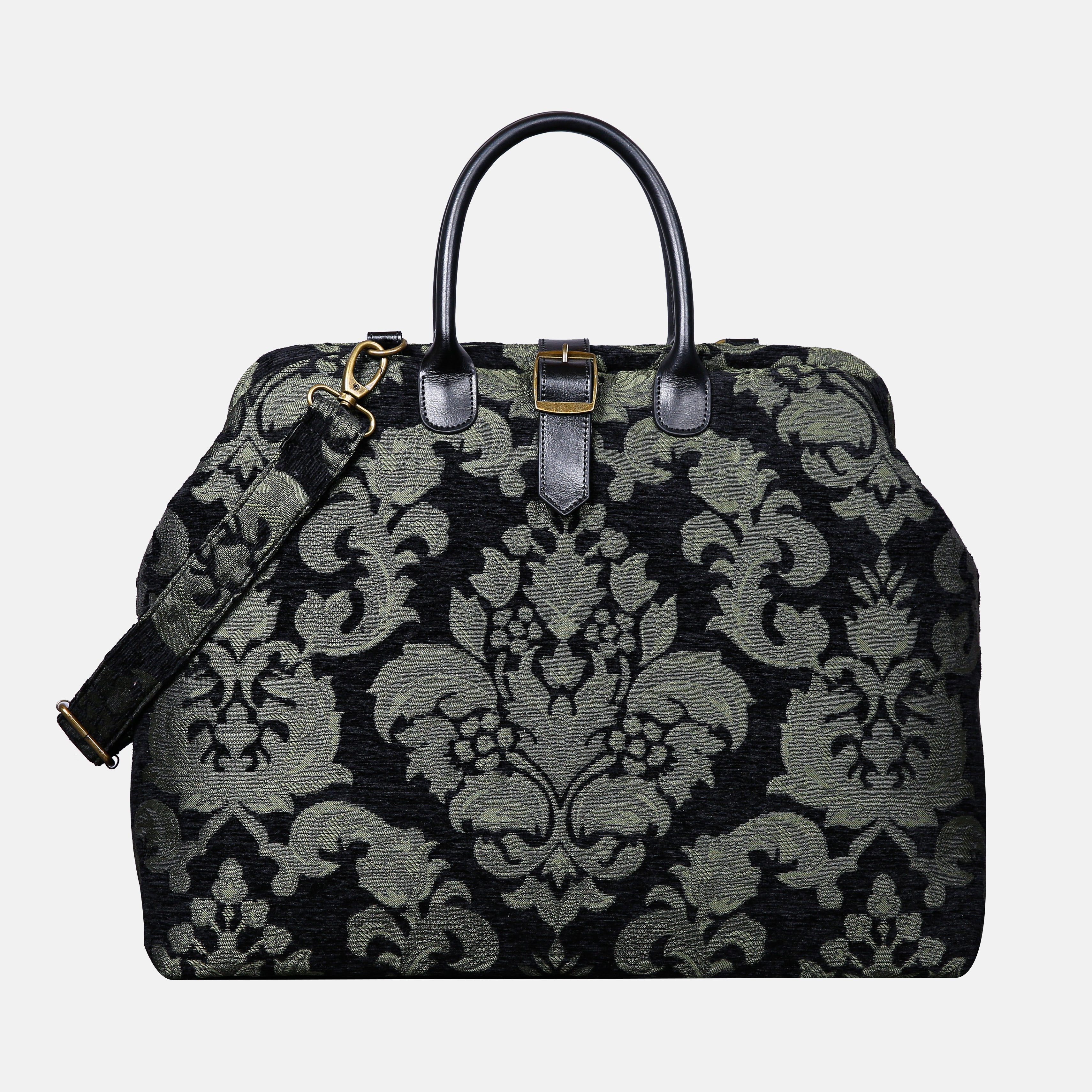 Victorian Blossom Blk/D Green Mary Poppins Weekender carpet bag MCW Handmade