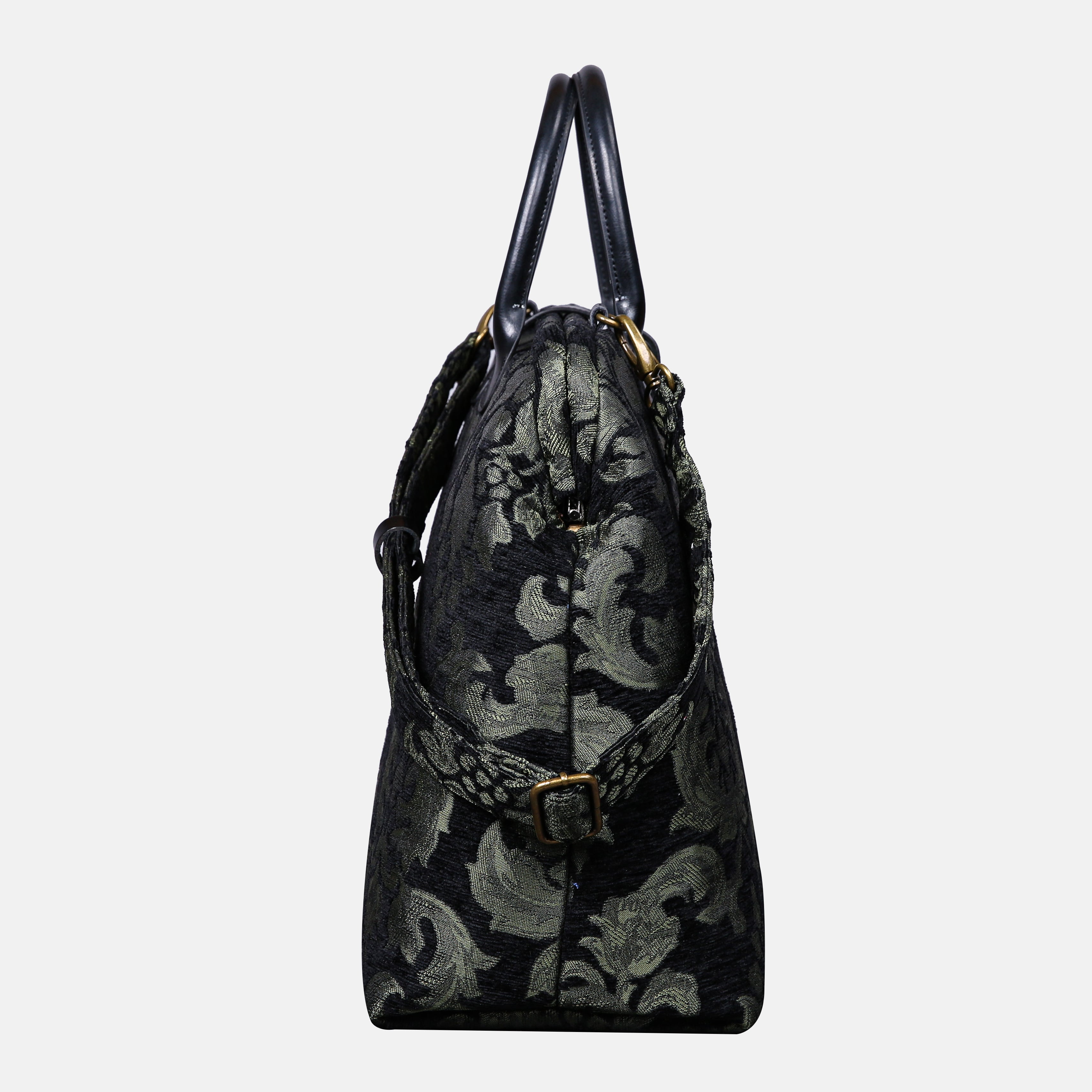 Victorian Blossom Blk/D Green Mary Poppins Weekender carpet bag MCW Handmade-2