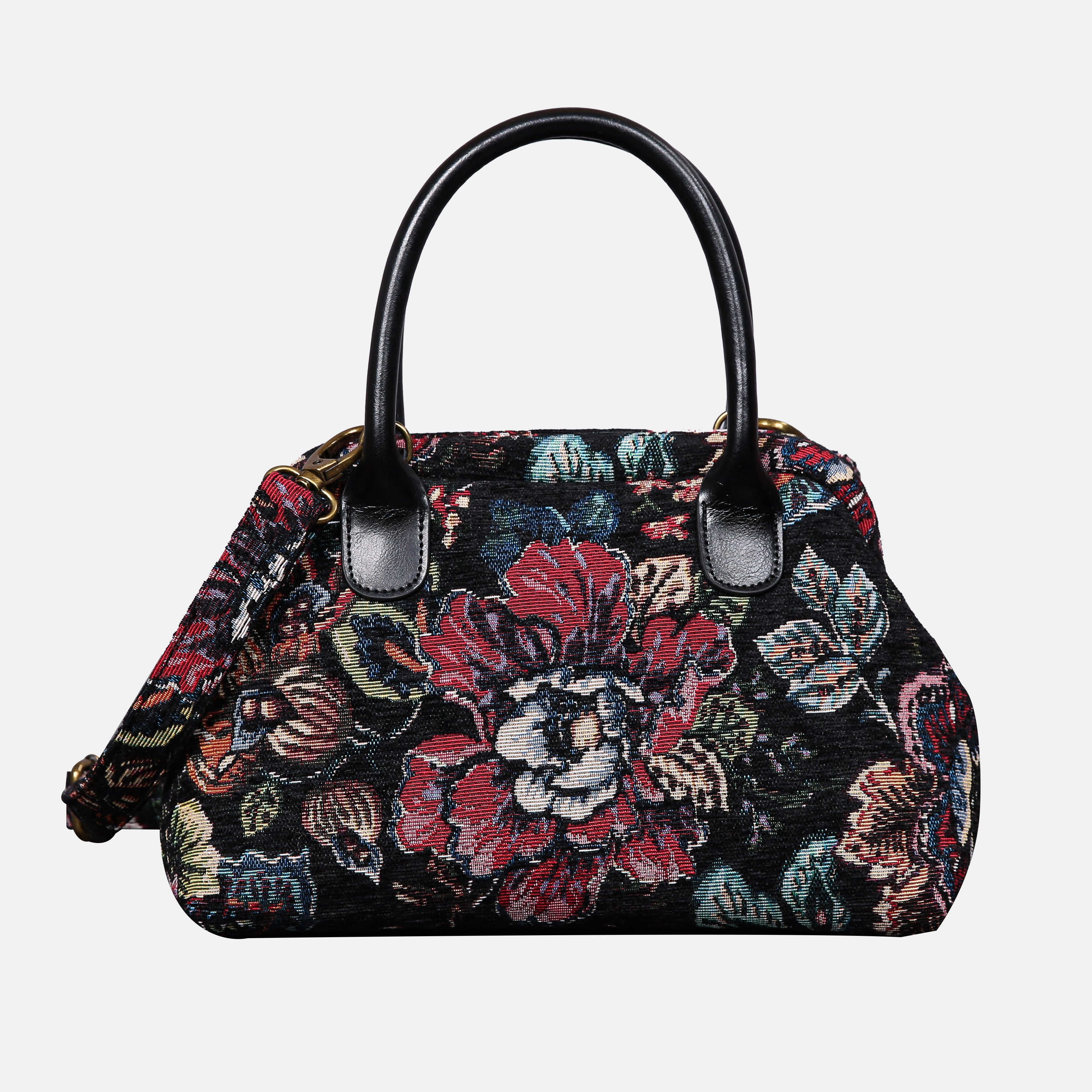 Rose Garden Black Carpet Satchel carpet bag MCW Handmade