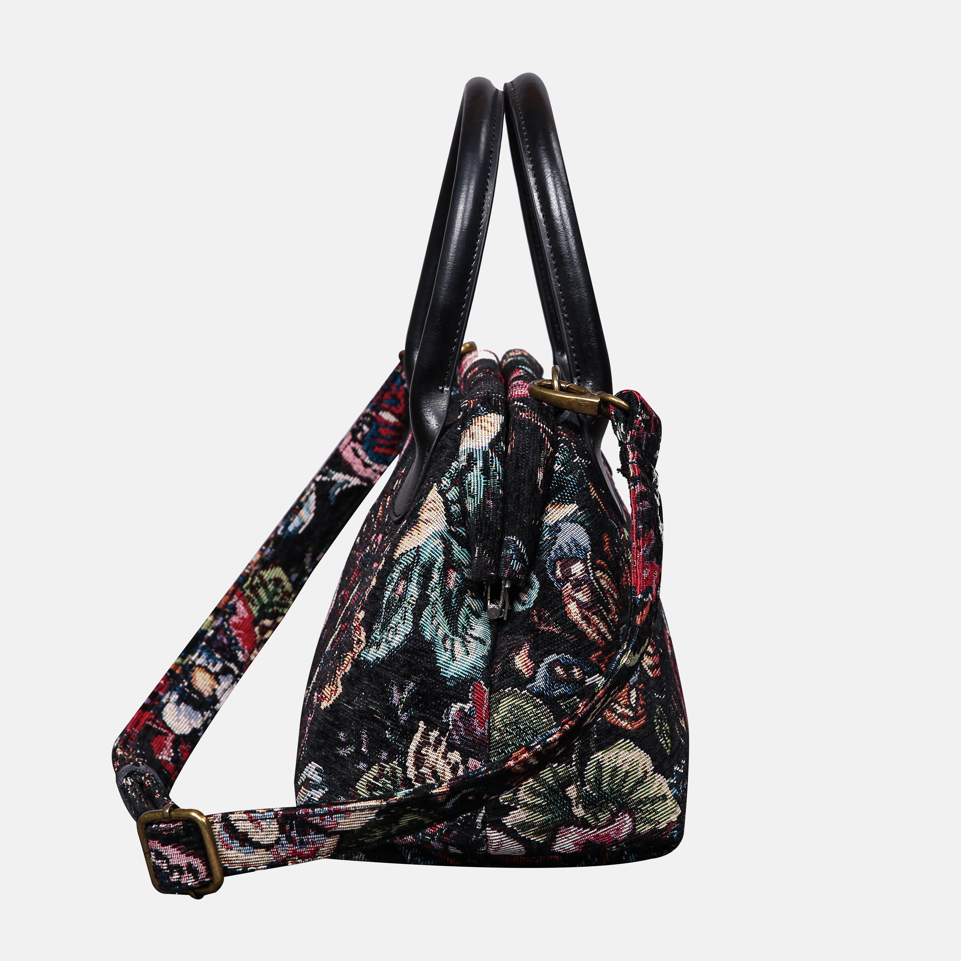 Rose Garden Black Carpet Satchel carpet bag MCW Handmade
