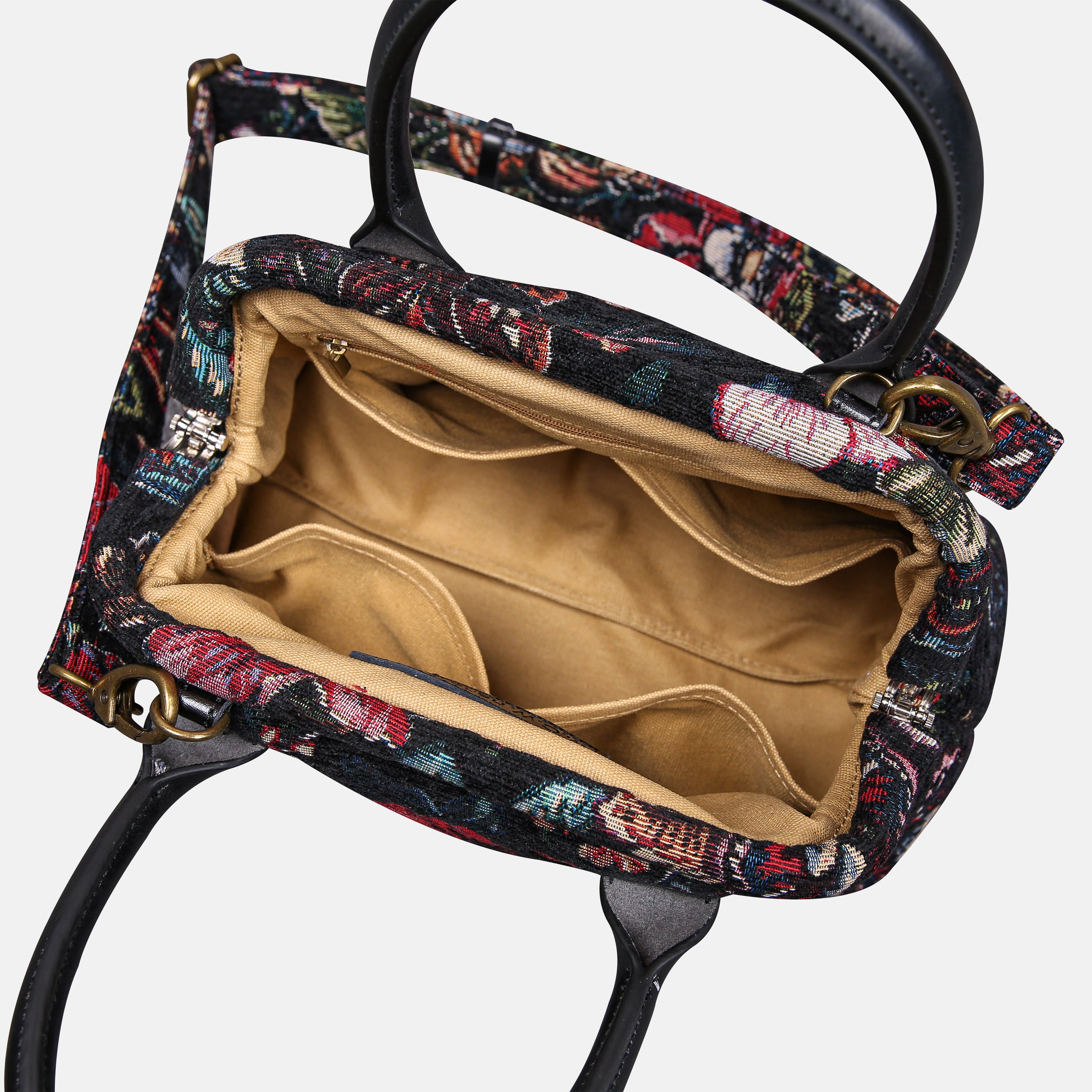 Rose Garden Black Carpet Satchel carpet bag MCW Handmade