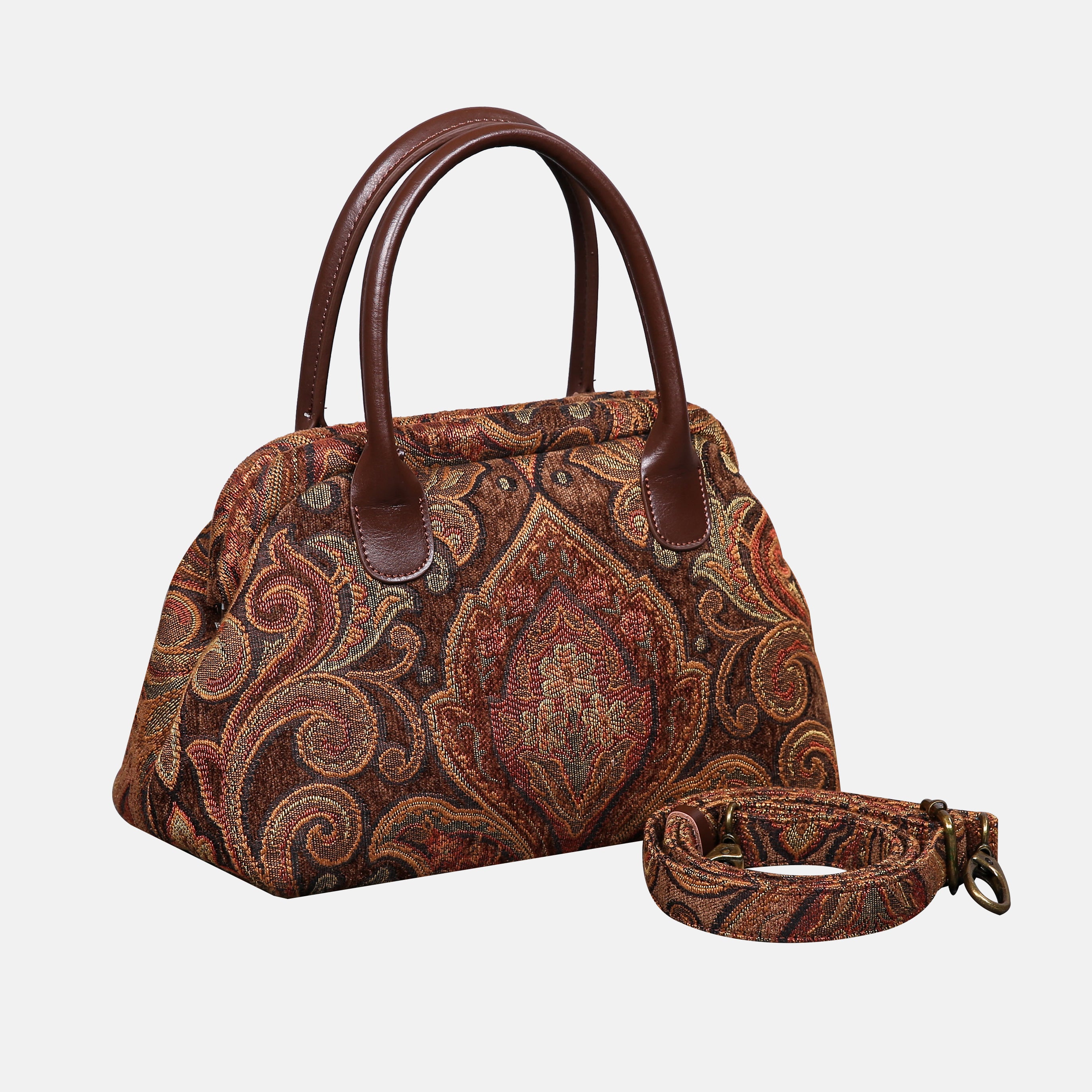 Damask D. Brown Carpet Satchel carpet bag MCW Handmade-1