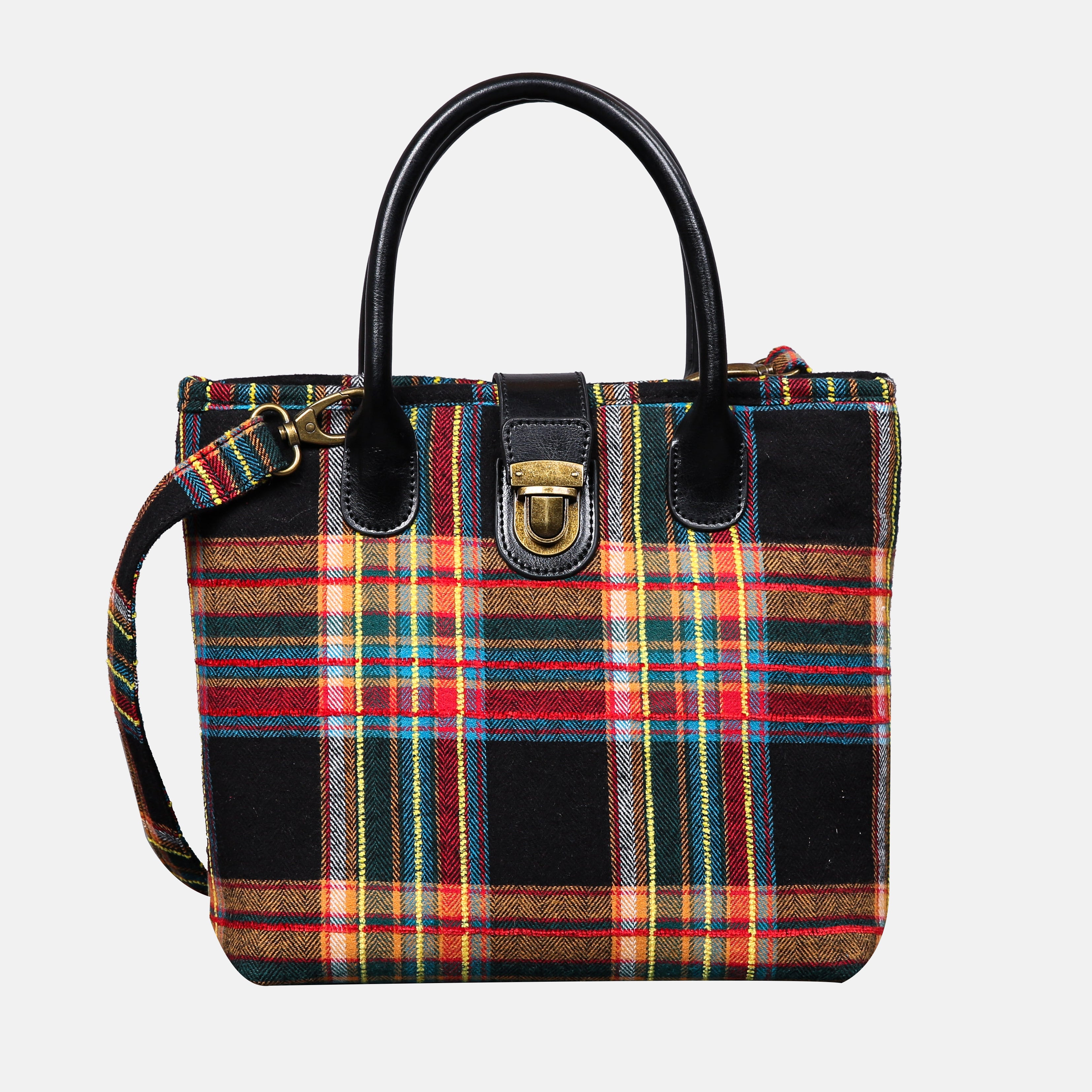 Tartan Stewart Black Tuck Lock Carpet Satchel carpet bag MCW Handmade