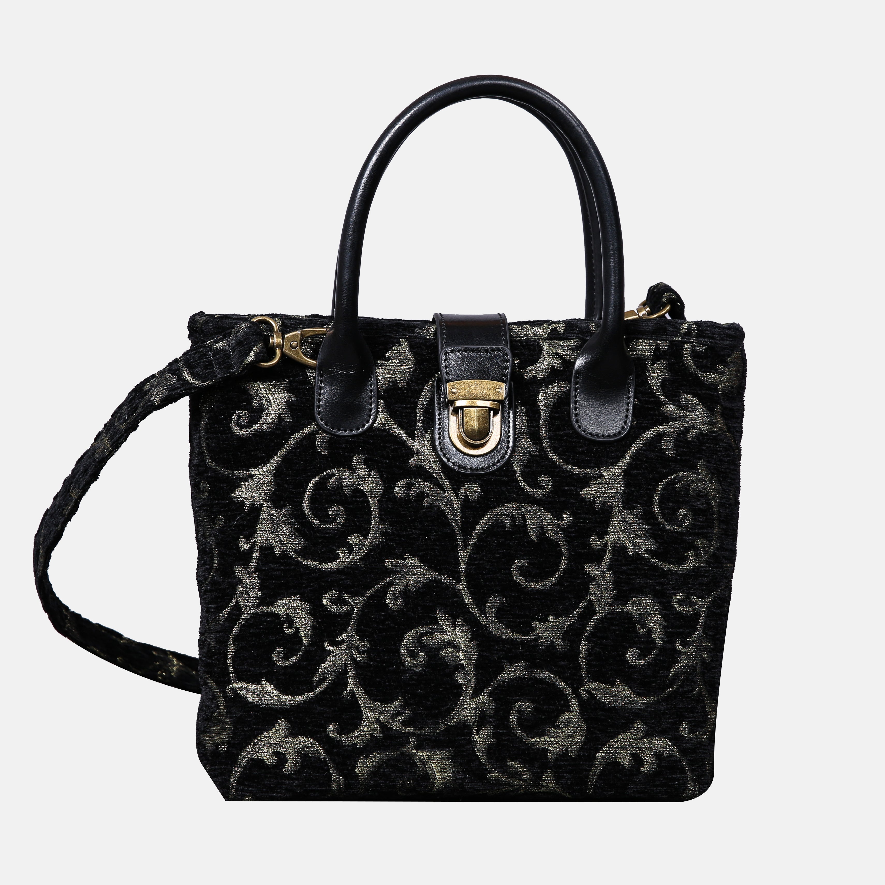 Swirls Black/Green Tuck Lock Carpet Satchel carpet bag MCW Handmade