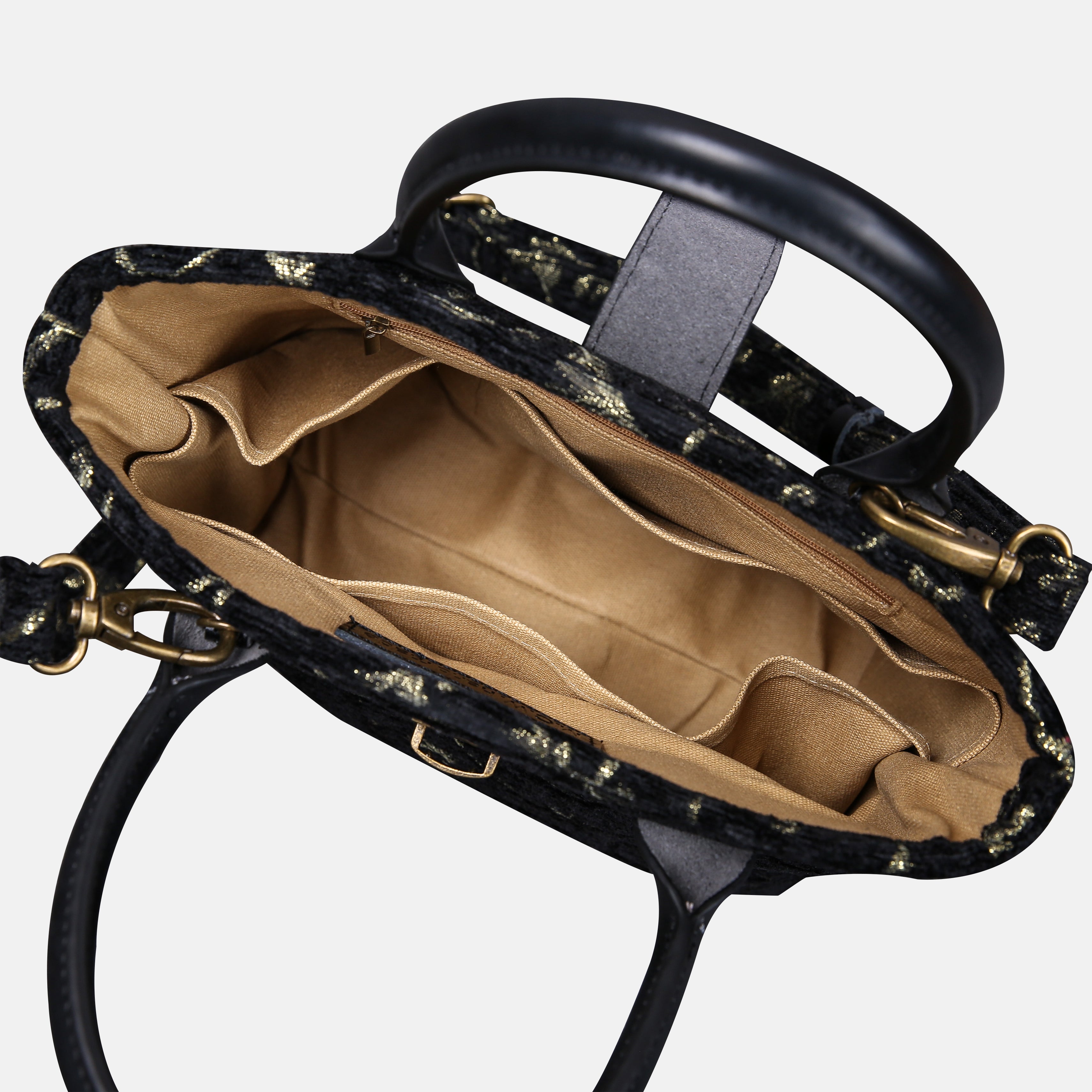 Swirls Black/Green Tuck Lock Carpet Satchel carpet bag MCW Handmade-5