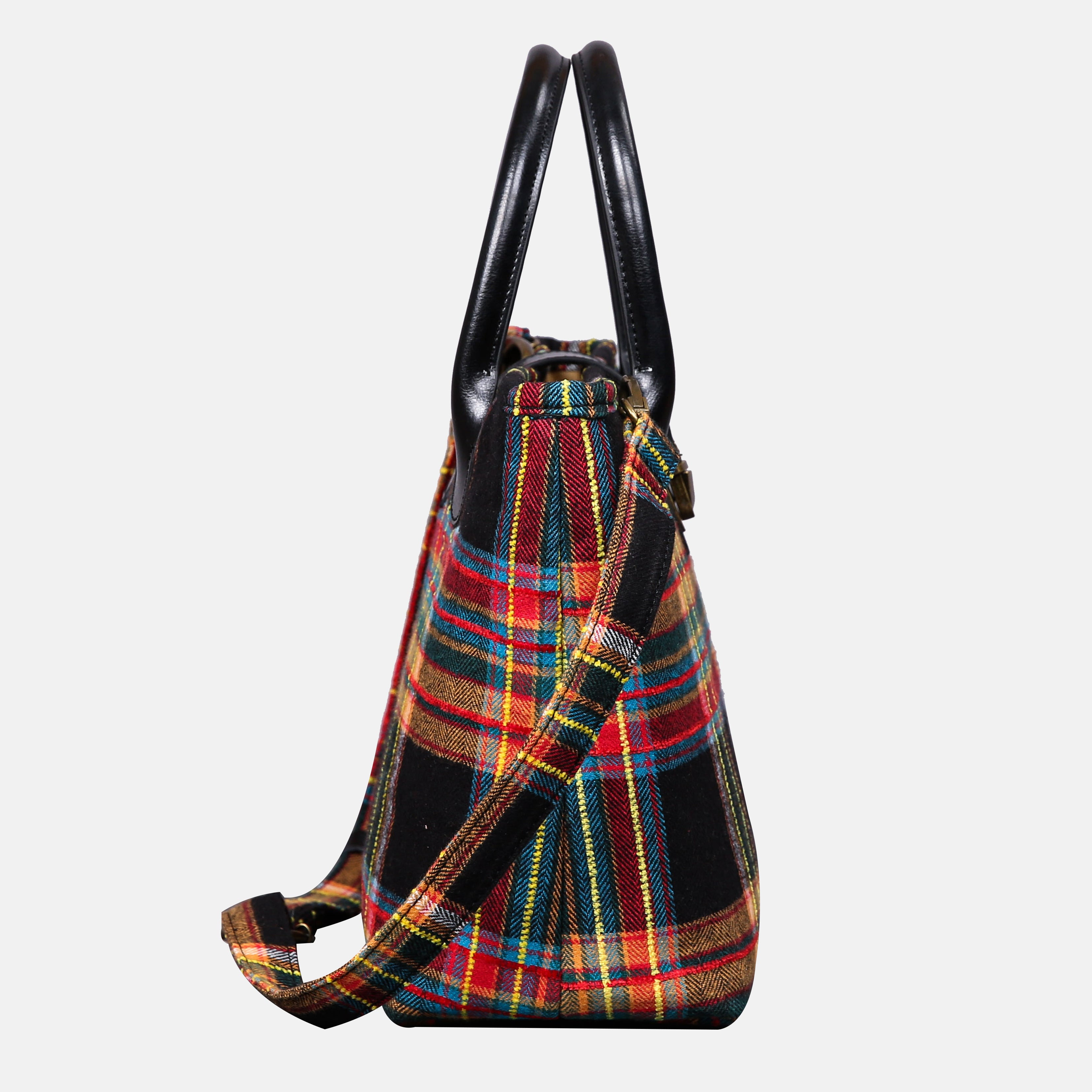 Tartan Stewart Black Tuck Lock Carpet Satchel carpet bag MCW Handmade of America side