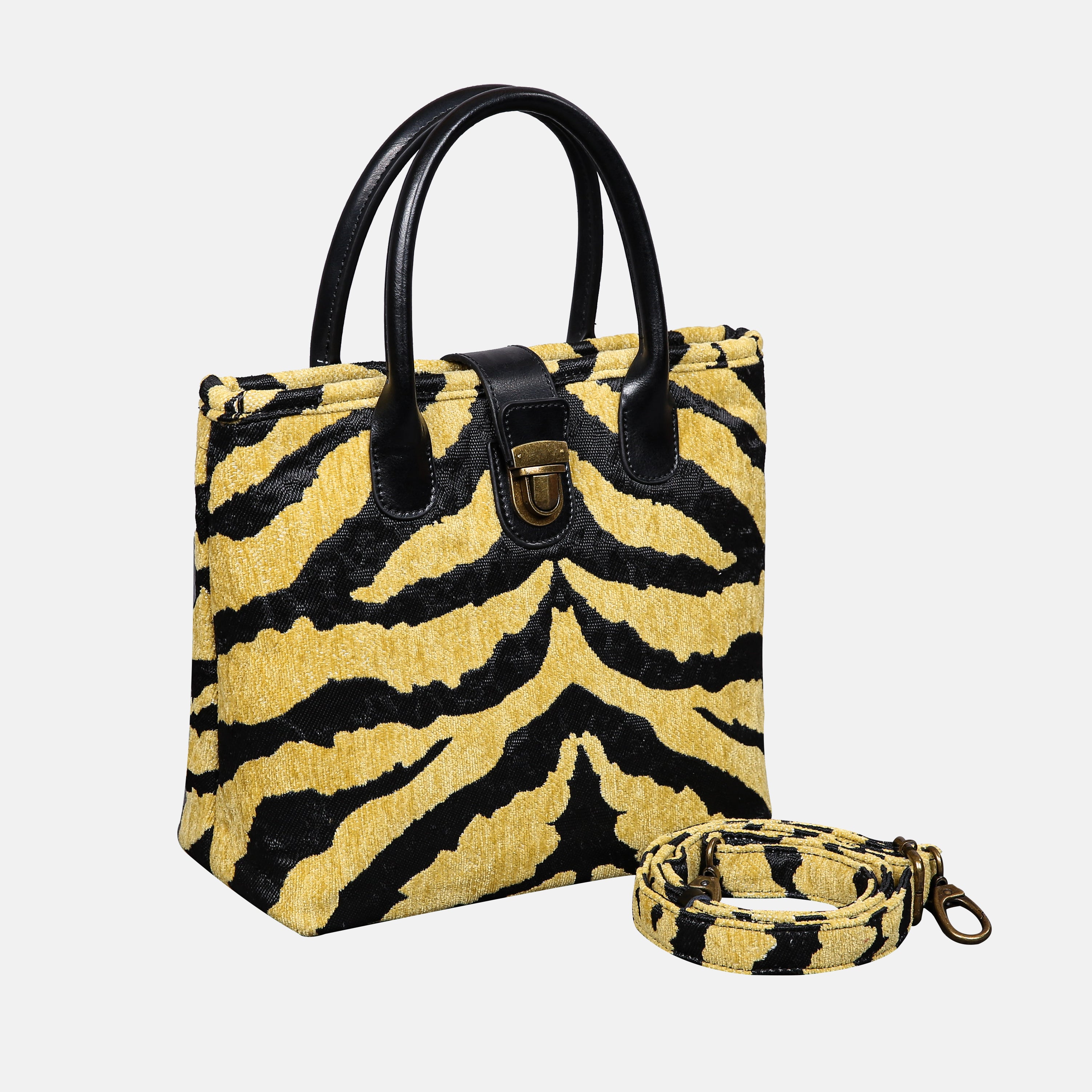 Tiger Stripes Tuck Lock Carpet Satchel carpet bag MCW Handmade of America with strap