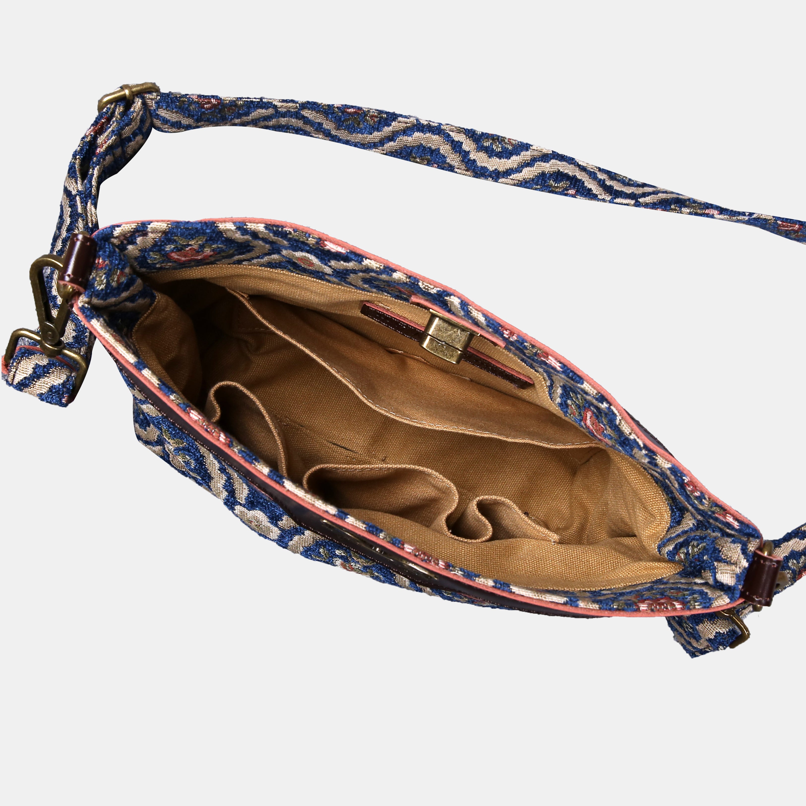 Traditional Blue Carpet Crossbody Bag carpet bag MCW Handmade of America inside