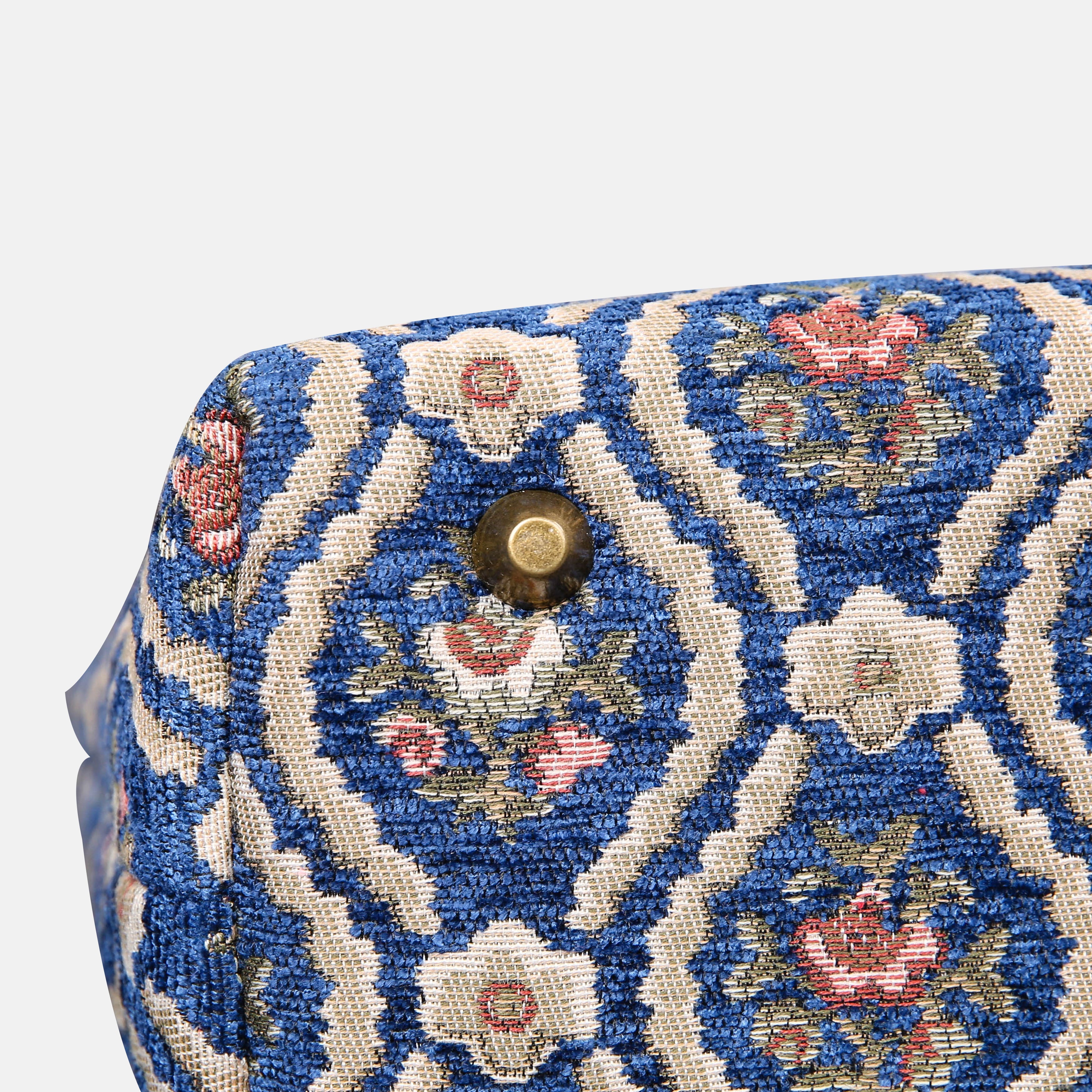 Traditional Blue Tuck Lock Carpet Satchel carpet bag MCW Handmade of America bottom