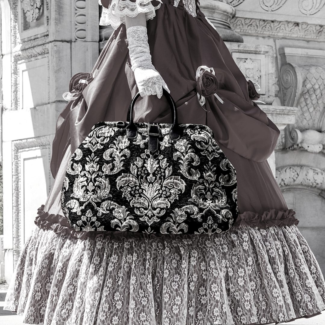 Victorian Blossom Blk-Gold Mary Poppins Weekender carpet bag MCW Handmade-1