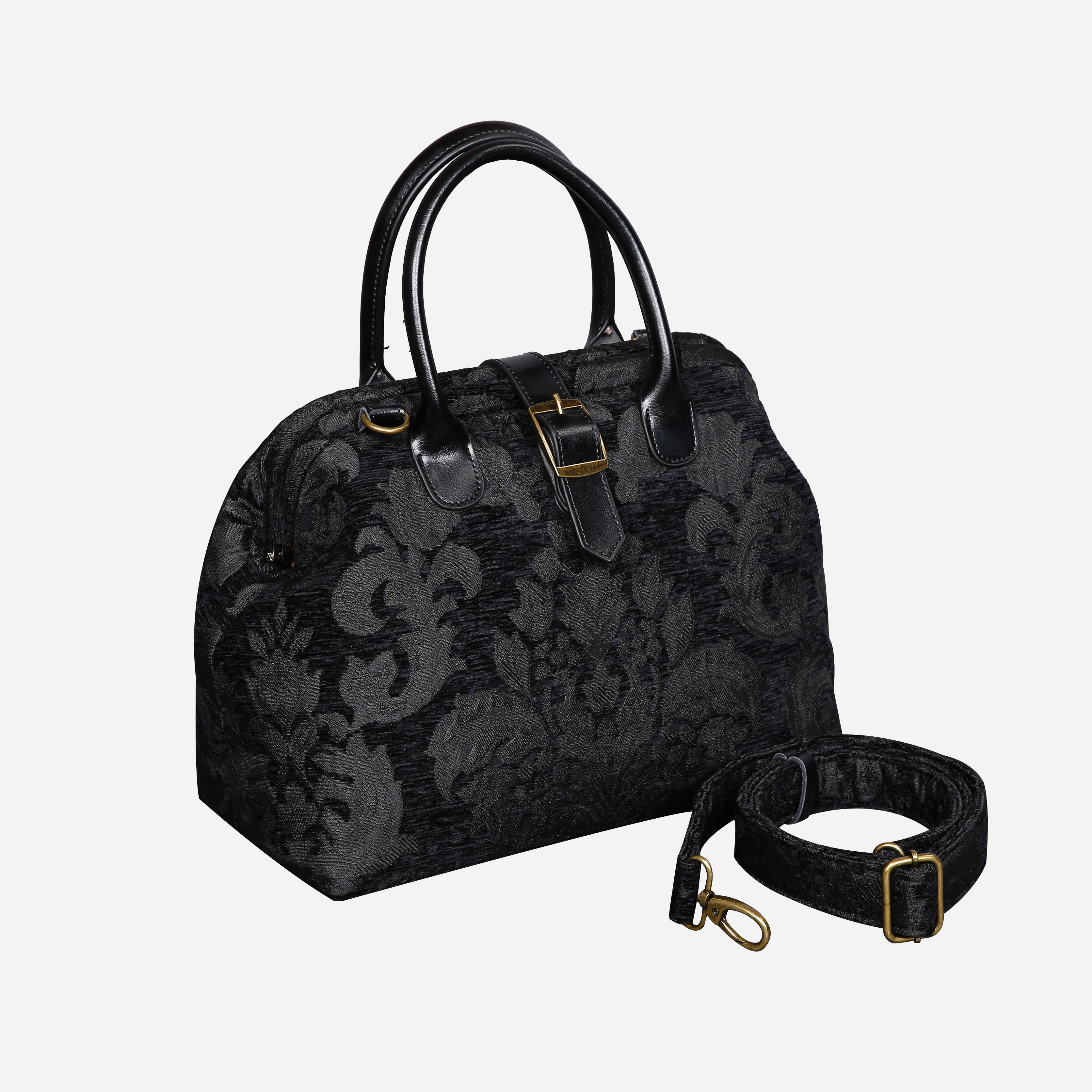 Victorian Blossom BLK/BLK Carpet Handbag Purse carpet bag MCW Handmade front side