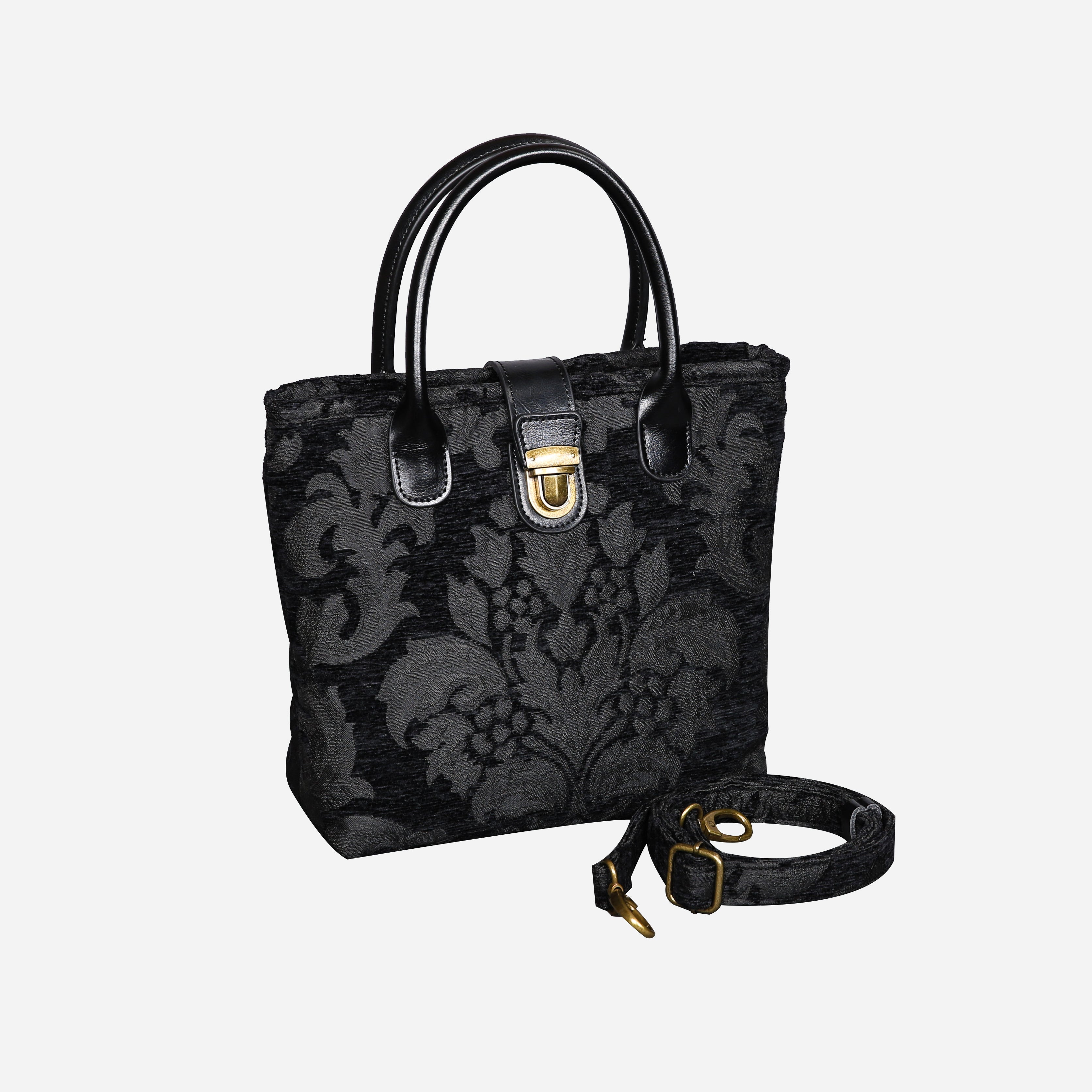 Victorian Blossom Black/Black Tuck Lock Carpet Satchel carpet bag MCW Handmade of America with strap