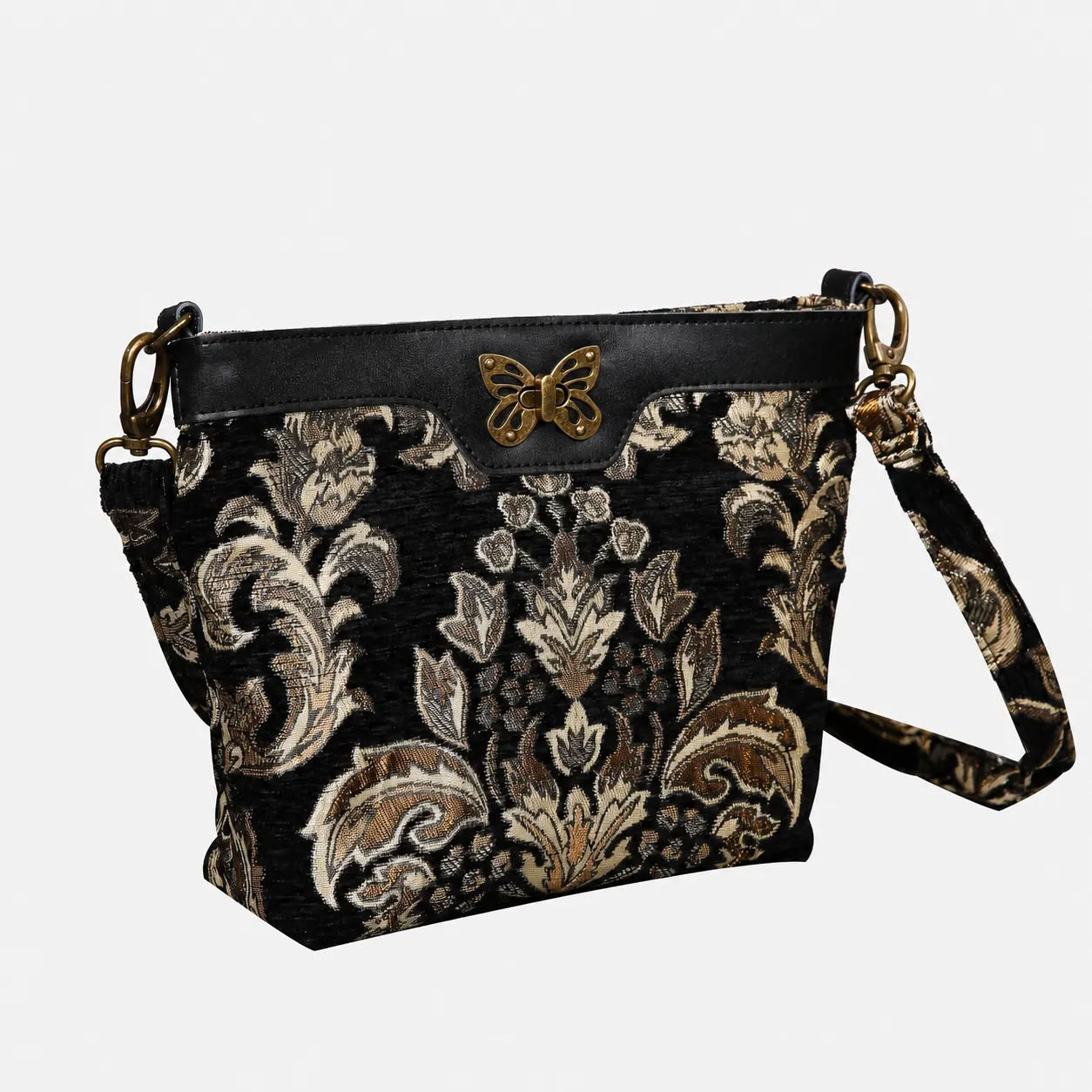 Victorian Blossom BLK-GOLD Carpet Crossbody Bag carpet bag MCW Handmade of America front
