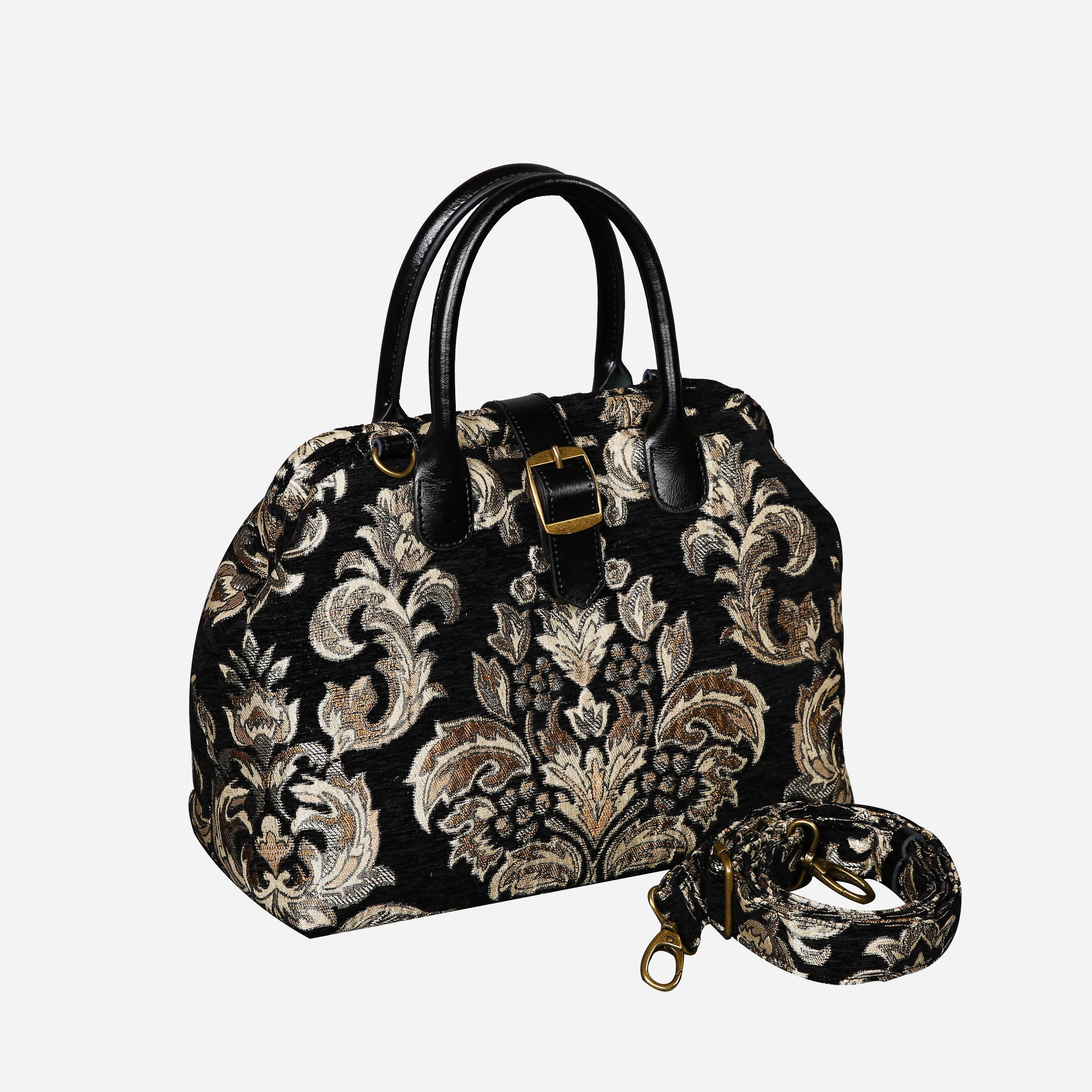 Victorian Blossom BLK-GOLD Carpet Handbag Purse carpet bag MCW Handmade of America with shoulder strap
