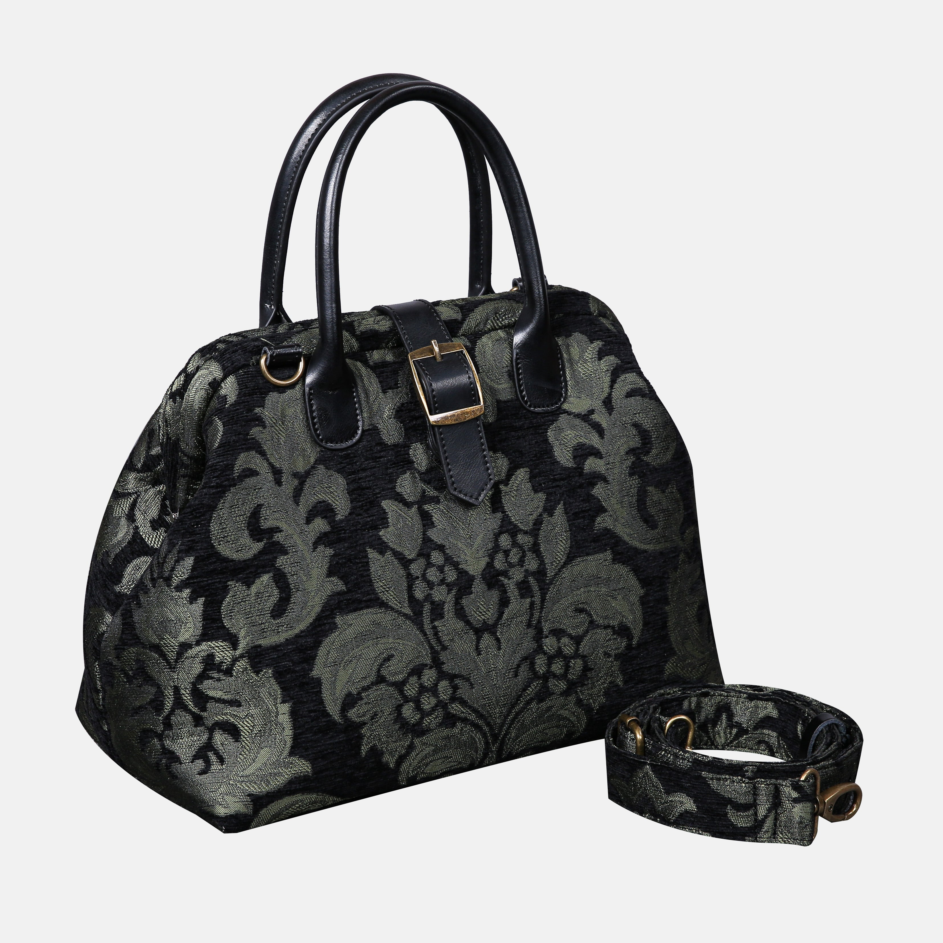 Victorian Blossom Black/Green Carpet Handbag Purse carpet bag MCW Handmade of America with shoulder strap