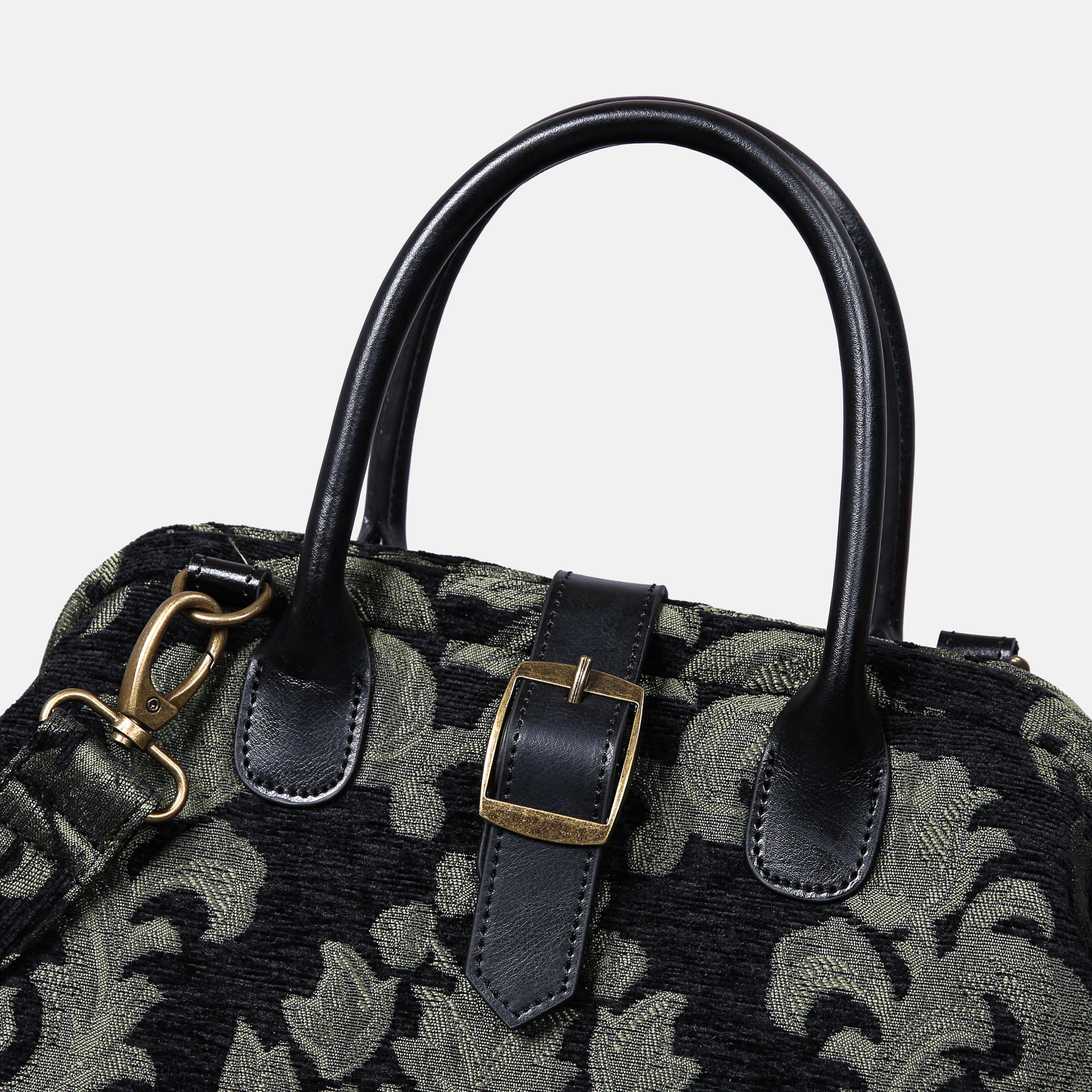 Victorian Blossom Black/Green Carpet Handbag Purse carpet bag MCW Handmade of America buckle