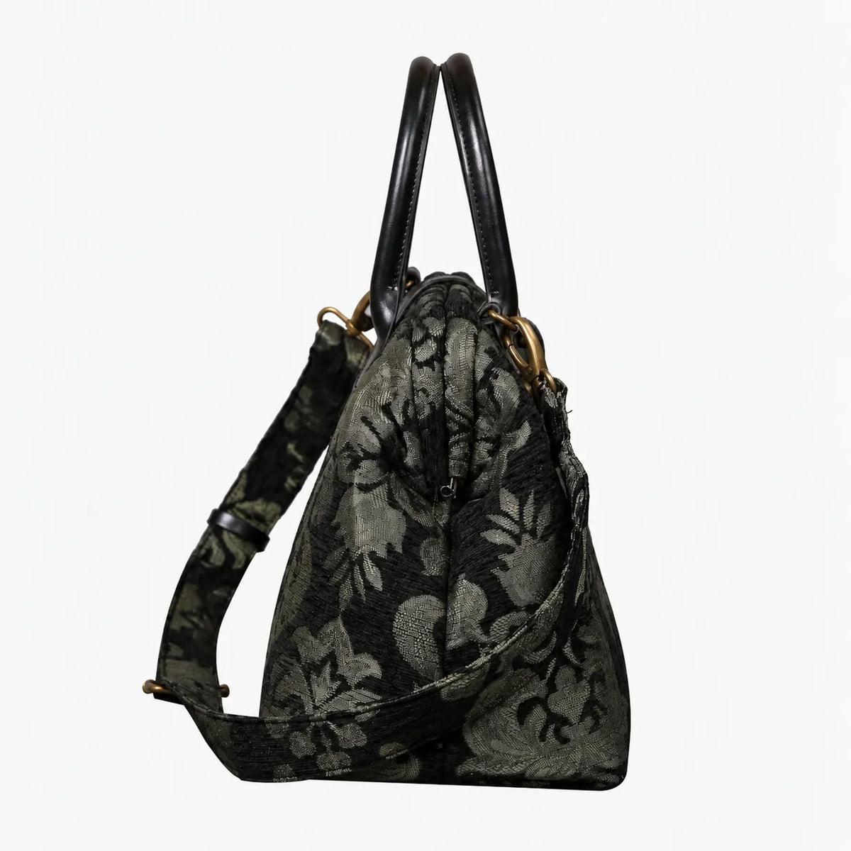 Victorian Blossom Black/Green Carpet Handbag Purse carpet bag MCW Handmade of America side