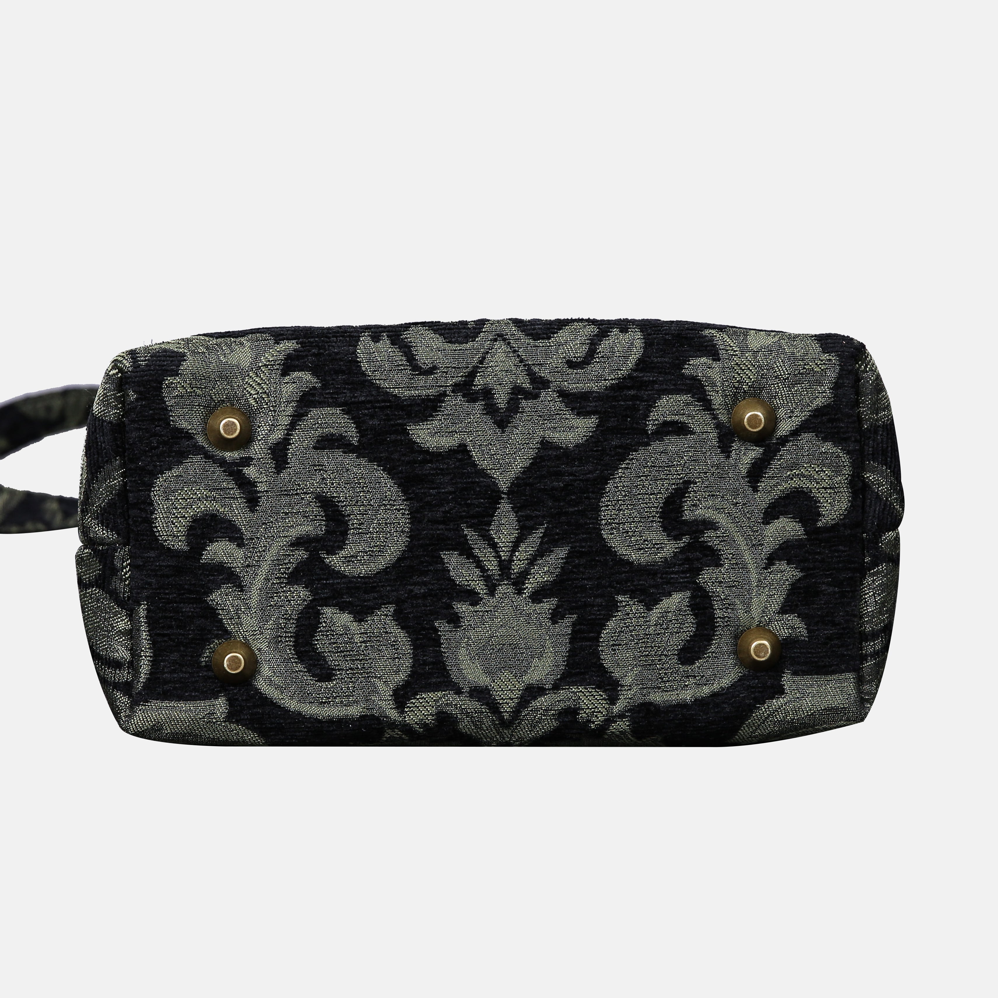 Victorian Blossom Black/Green Tuck Lock Carpet Satchel carpet bag MCW Handmade of America bottom