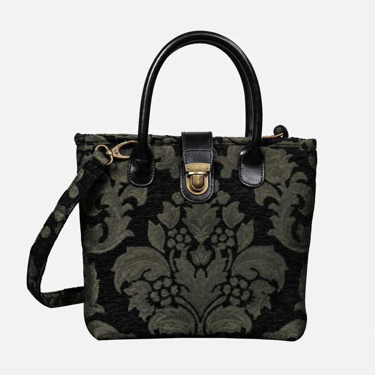 Victorian Blossom Black/Green Tuck Lock Carpet Satchel carpet bag MCW Handmade of America main