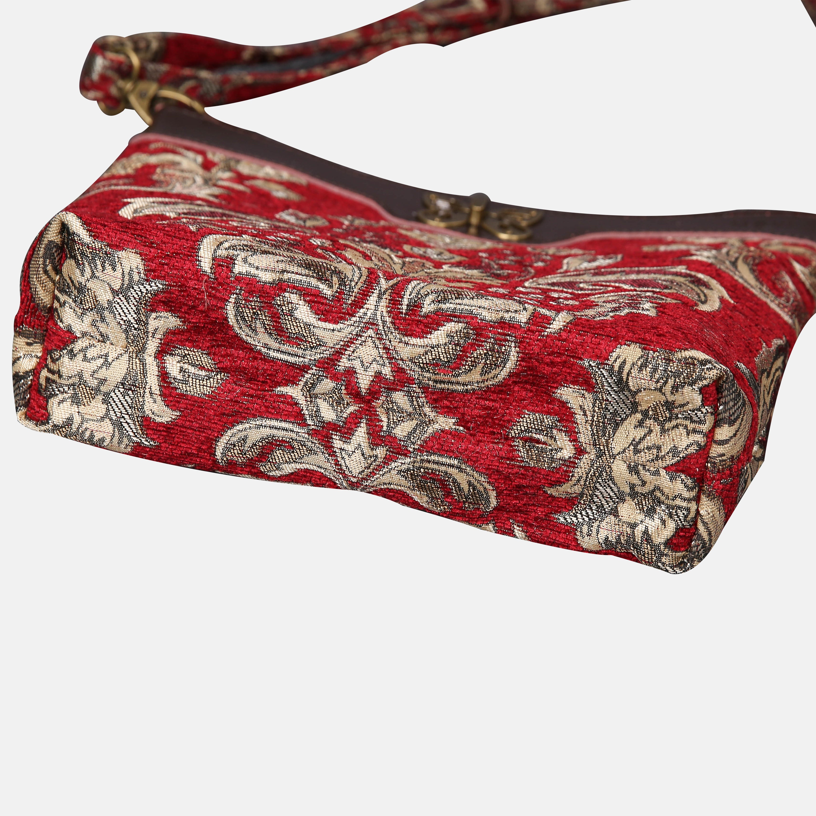 Victorian Blossom Red Butterfly Crossbody Bag Carpetbag of America bottom