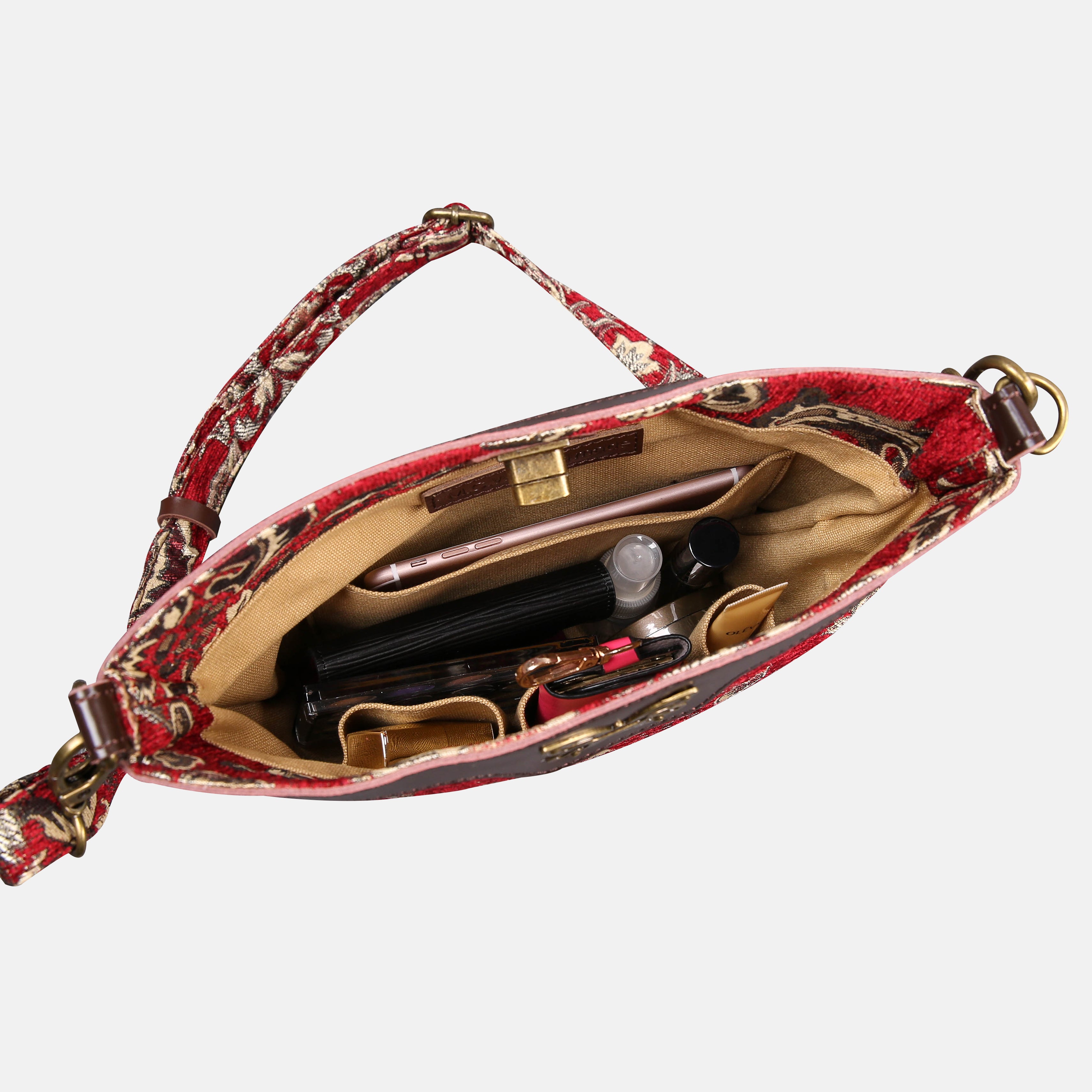 Victorian Blossom Red Butterfly Crossbody Bag Carpetbag of America in use