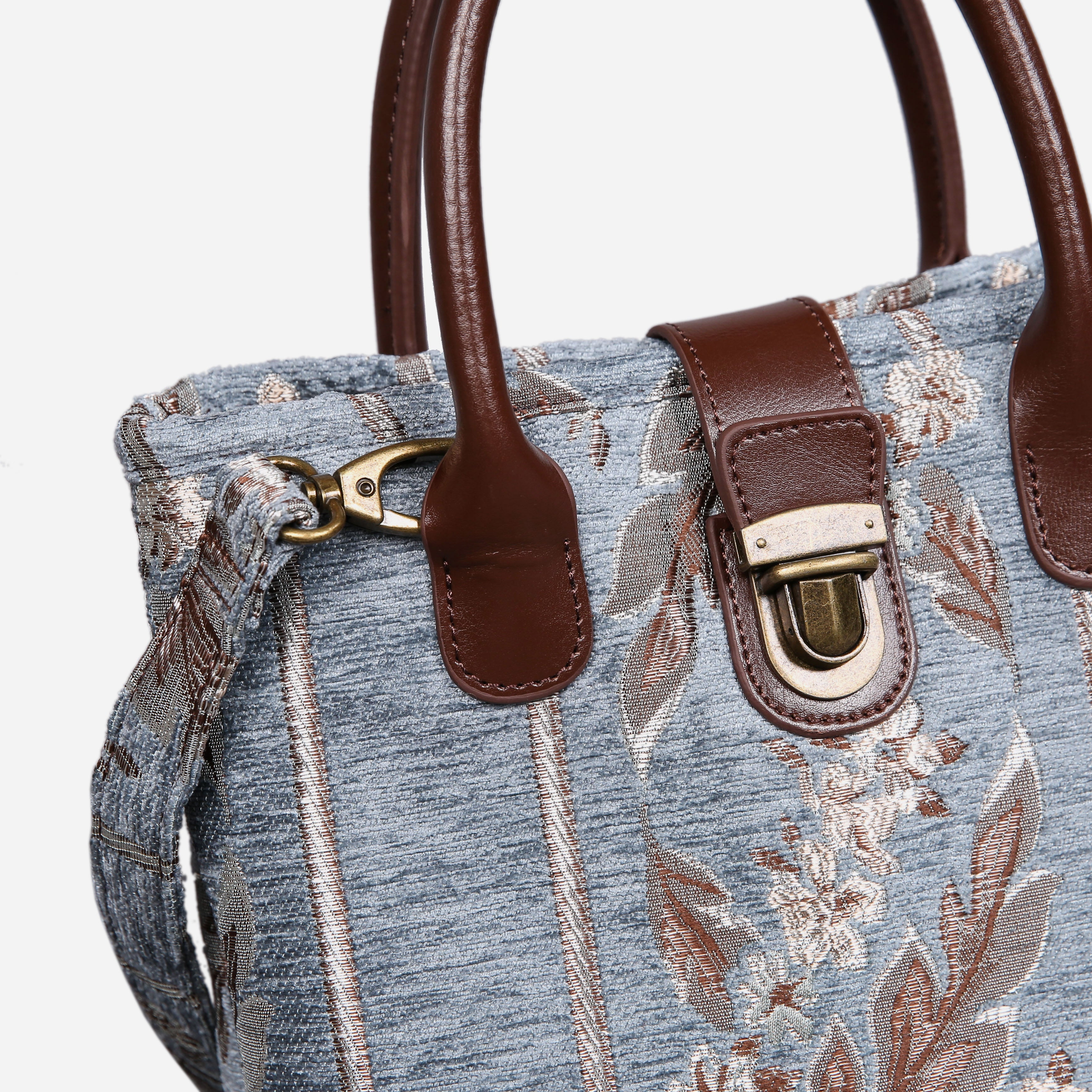 Strips Blue Tuck Lock Carpet Satchel carpet bag MCW Handmade of America details