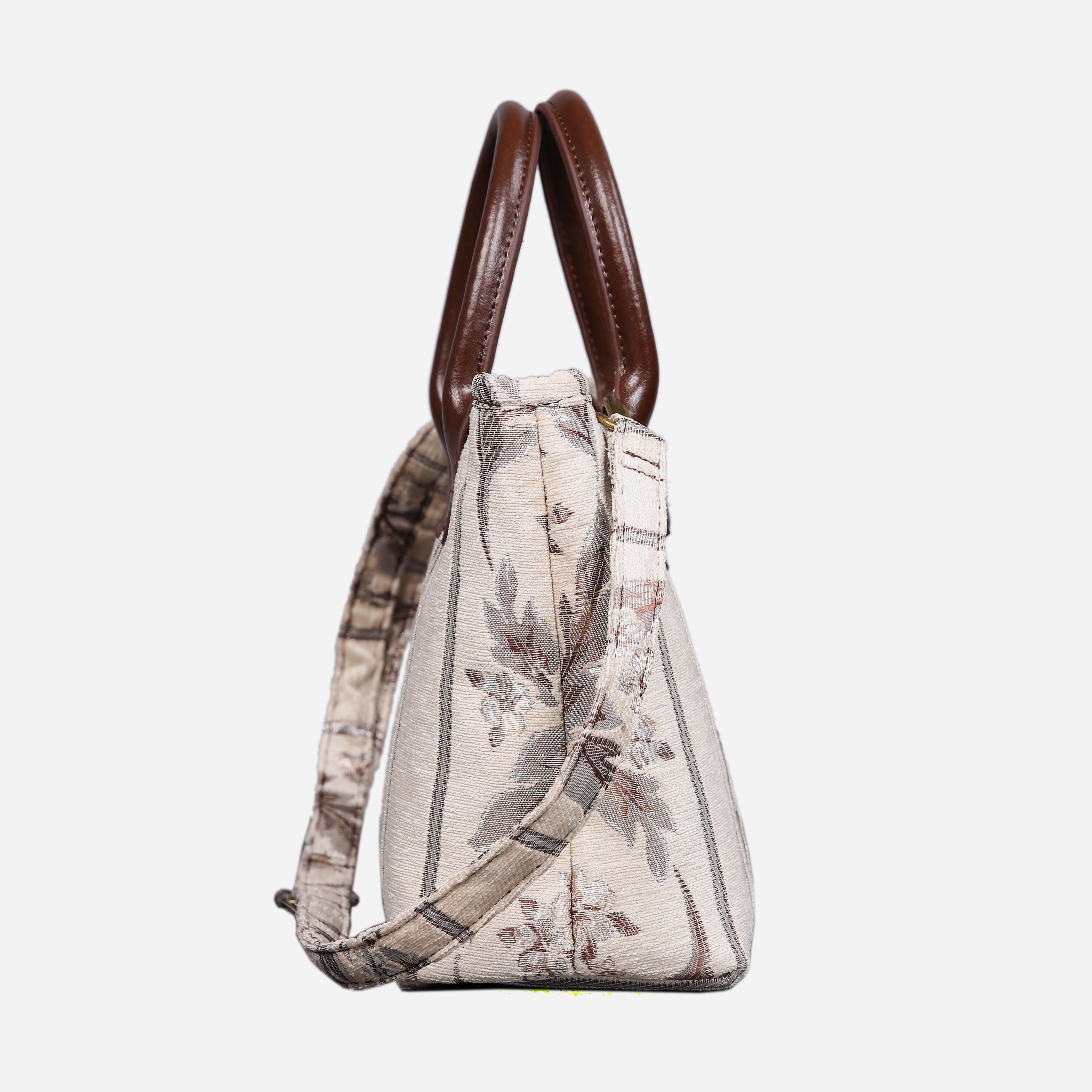 Strips Cream Tuck Lock Carpet Satchel carpet bag MCW Handmade side