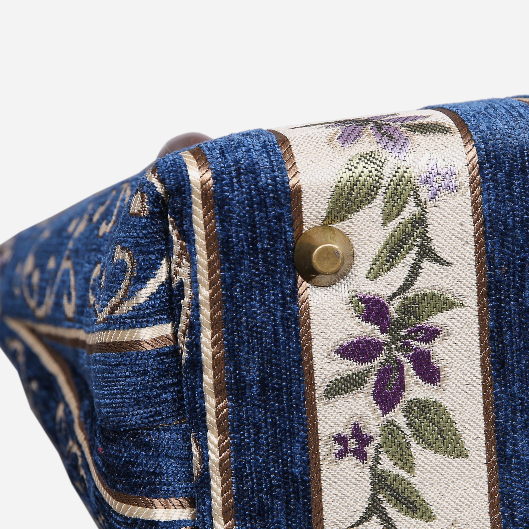 Strips Blue Tuck Lock Carpet Satchel carpet bag MCW Handmade of America bottom