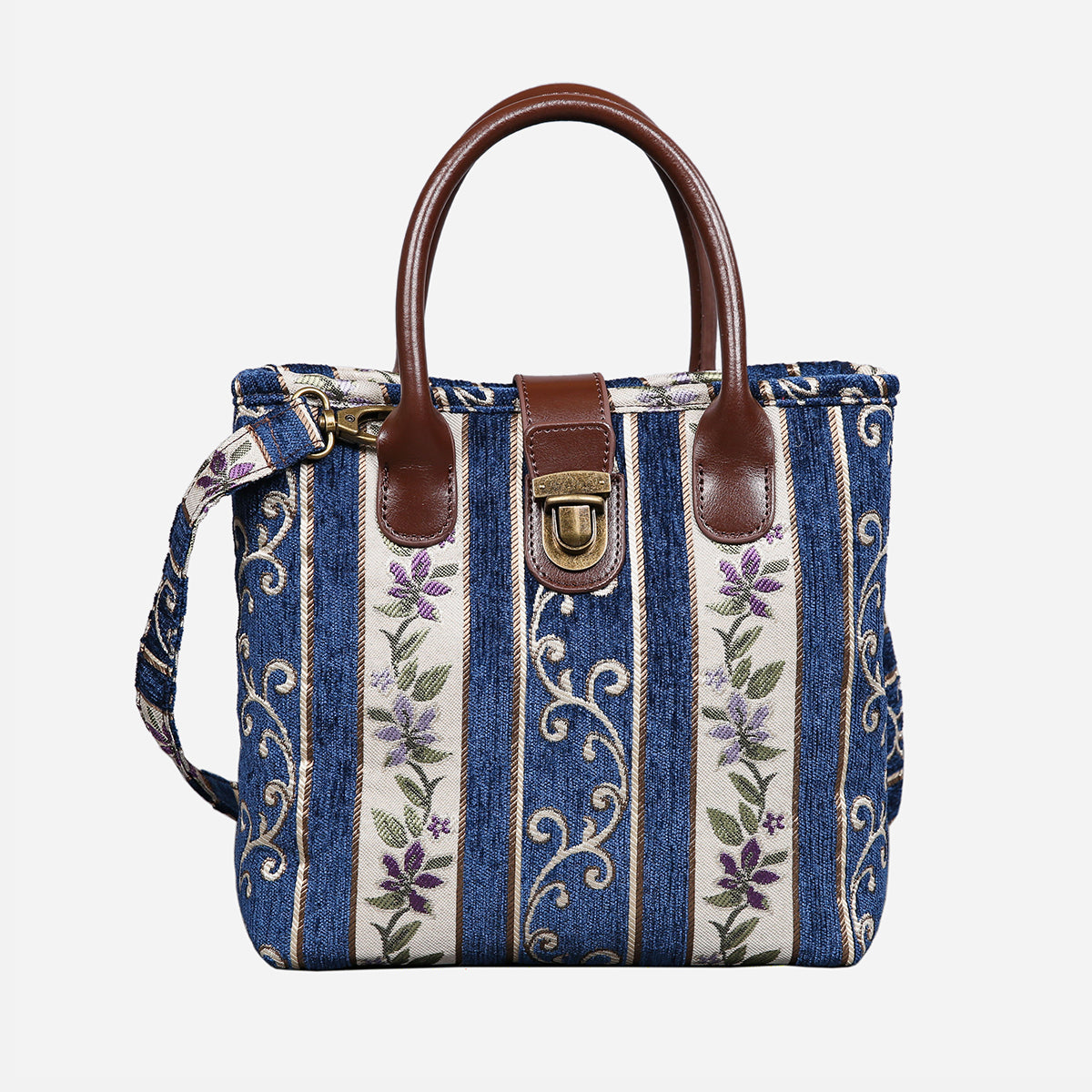 Strips Blue Tuck Lock Carpet Satchel carpet bag MCW Handmade of America main