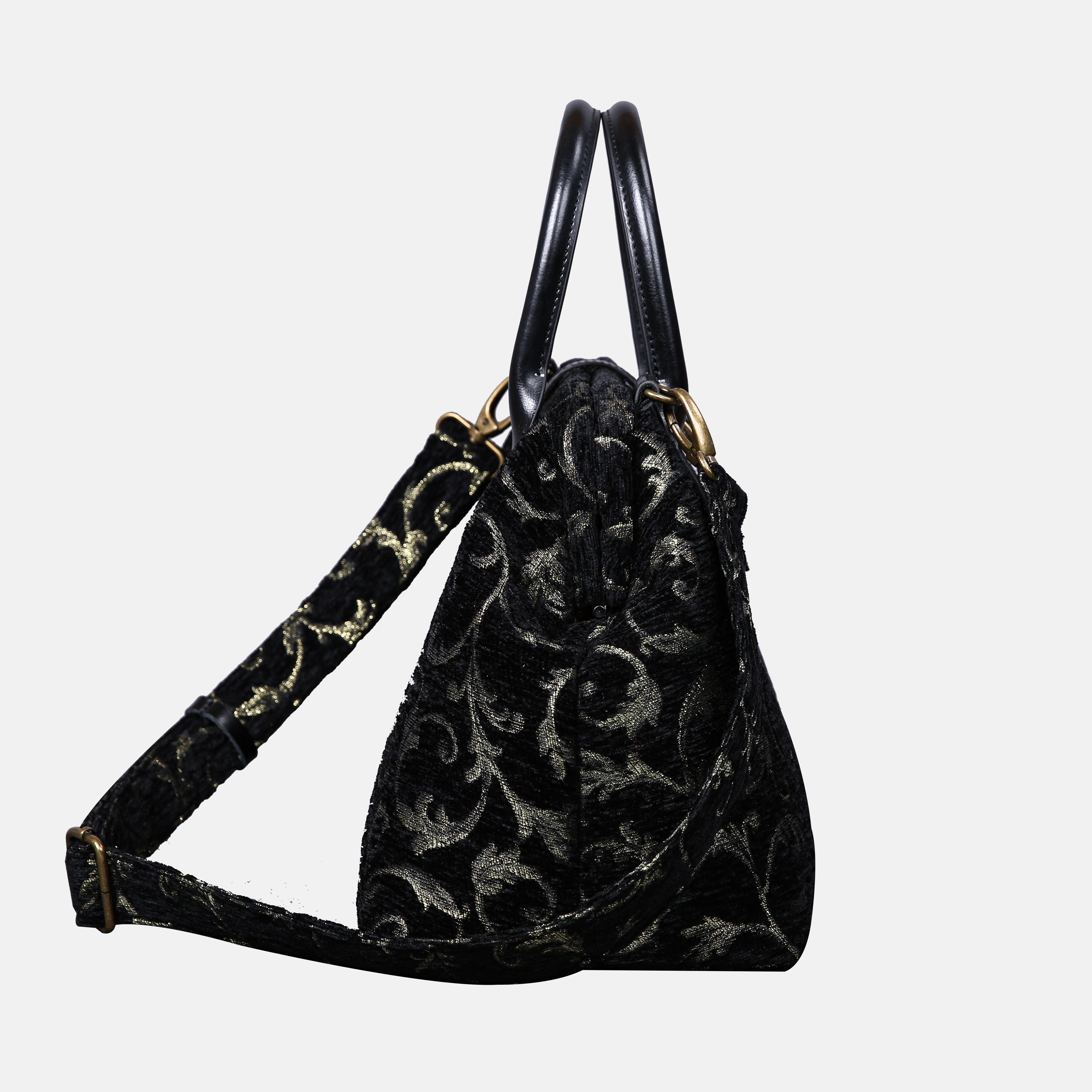 Vintage Scroll Black Green Carpet Handbag Purse of America side