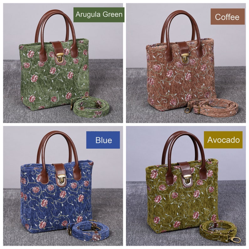 Climbing Rose Tuck Lock Carpet Satchel carpet bag MCW Handmade four colors