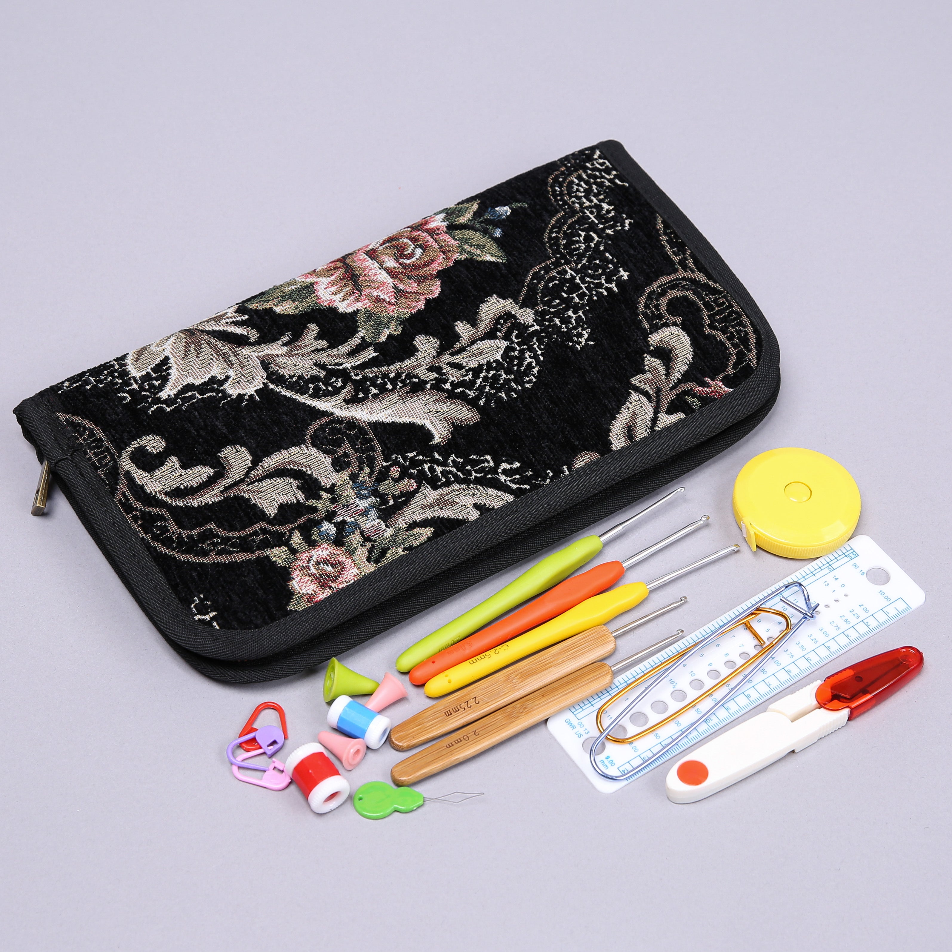 Knitting Bag Needle Case Floral Black