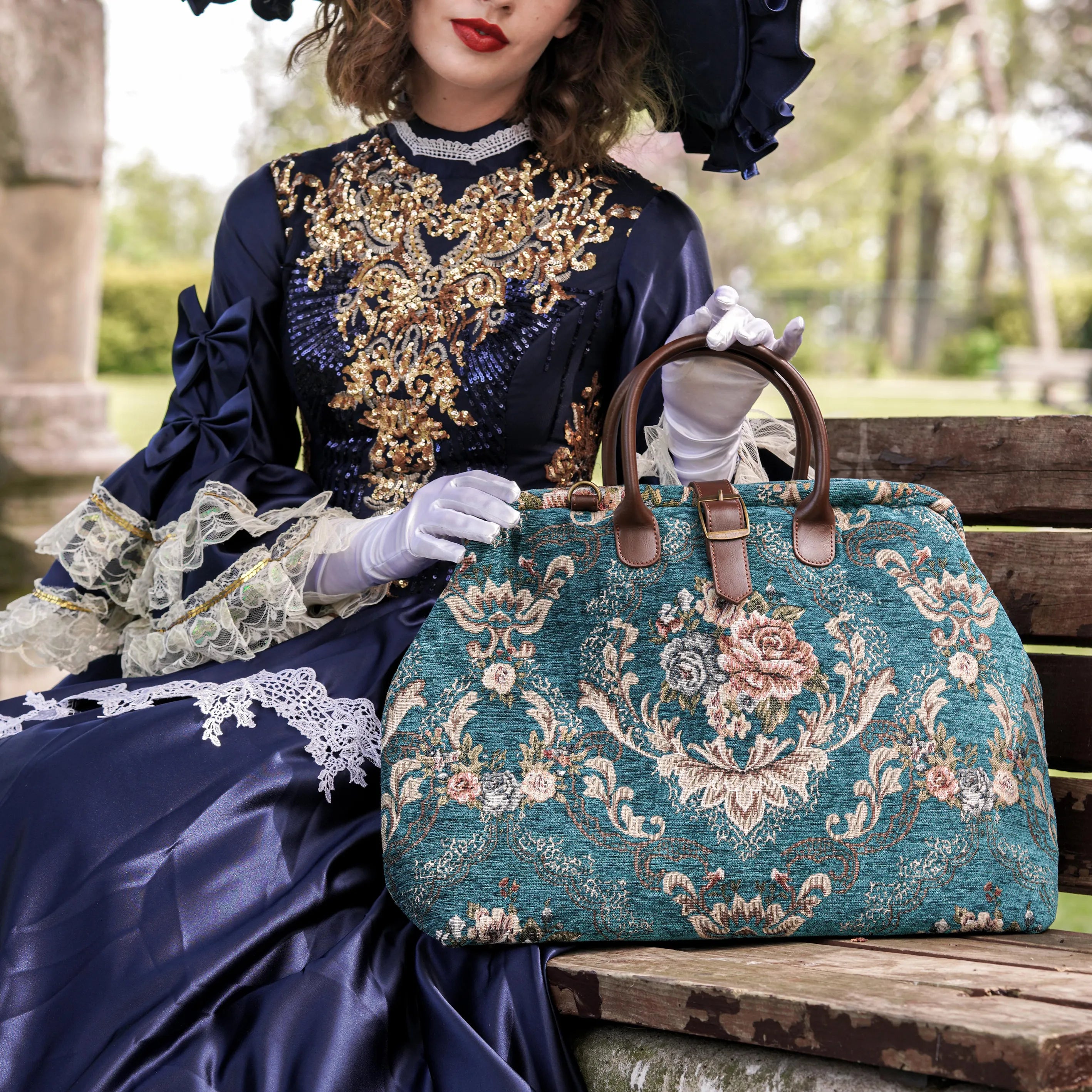 Floral Teal Carpetbag Mary Poppins Bag