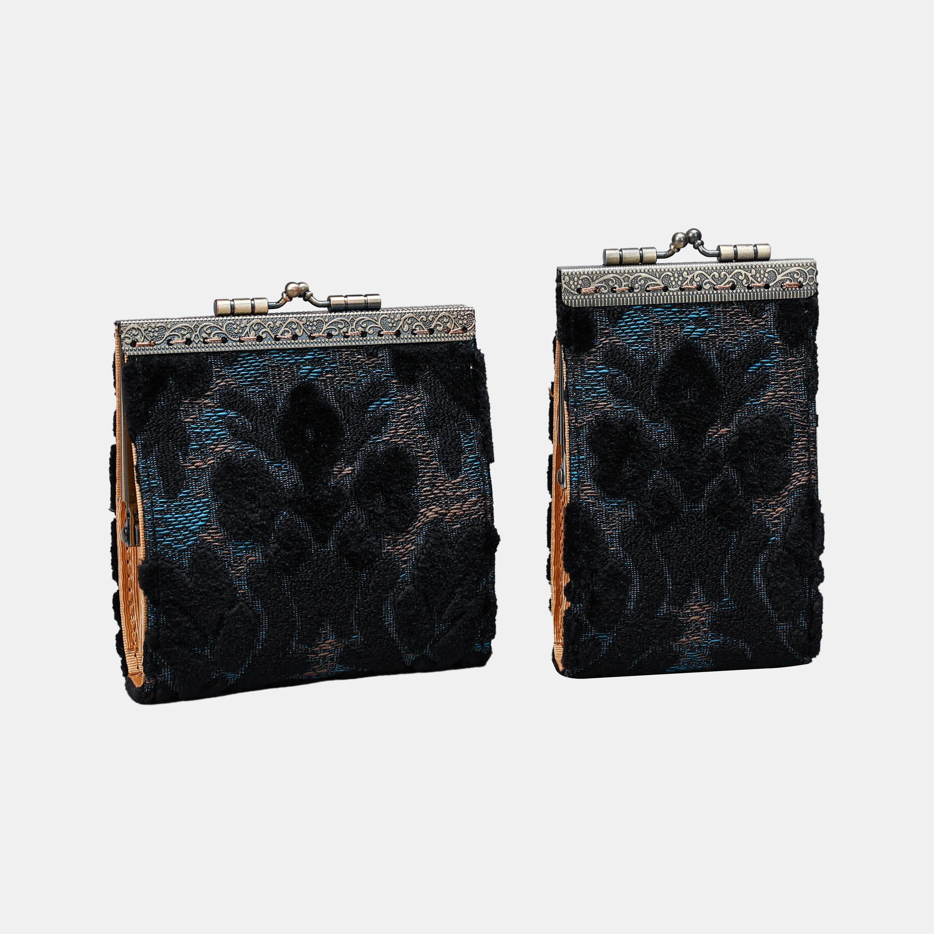 Burnout Velvet Black Double Kiss Lock Card Wallet/Holder