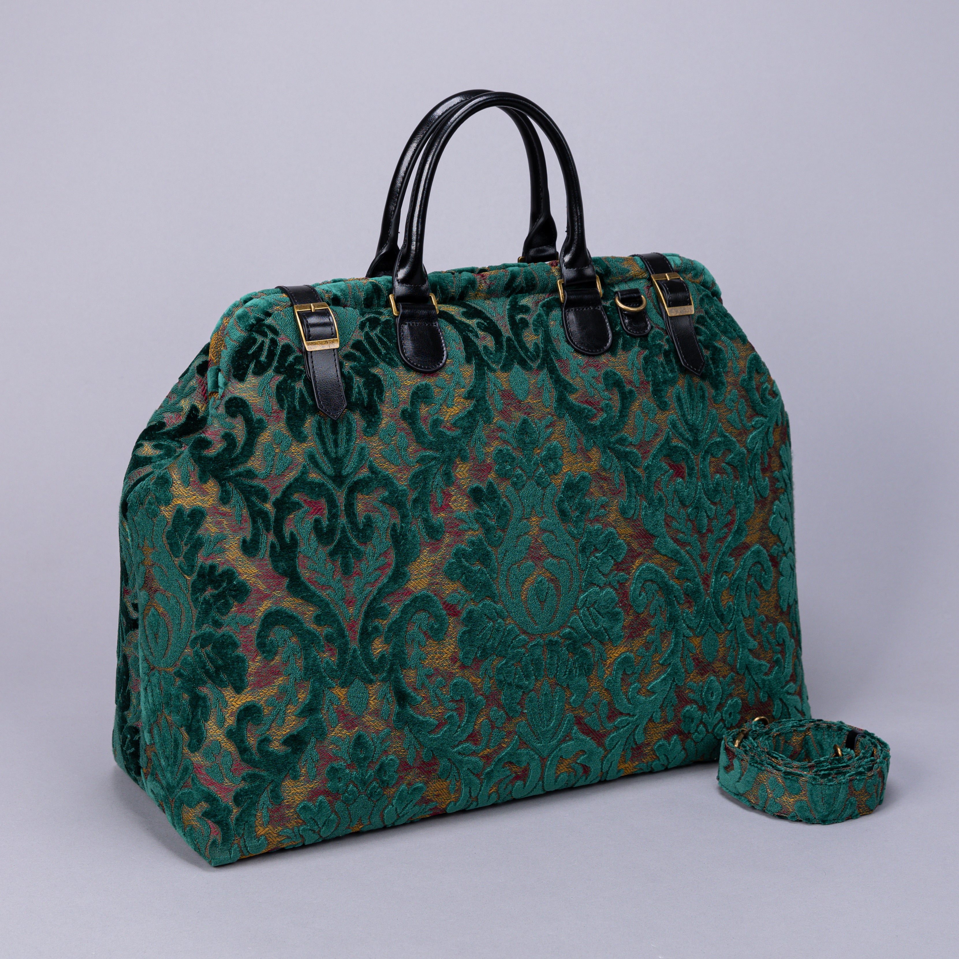 Mary Poppins Carpetbag Burnout Velvet Bag Jade Green