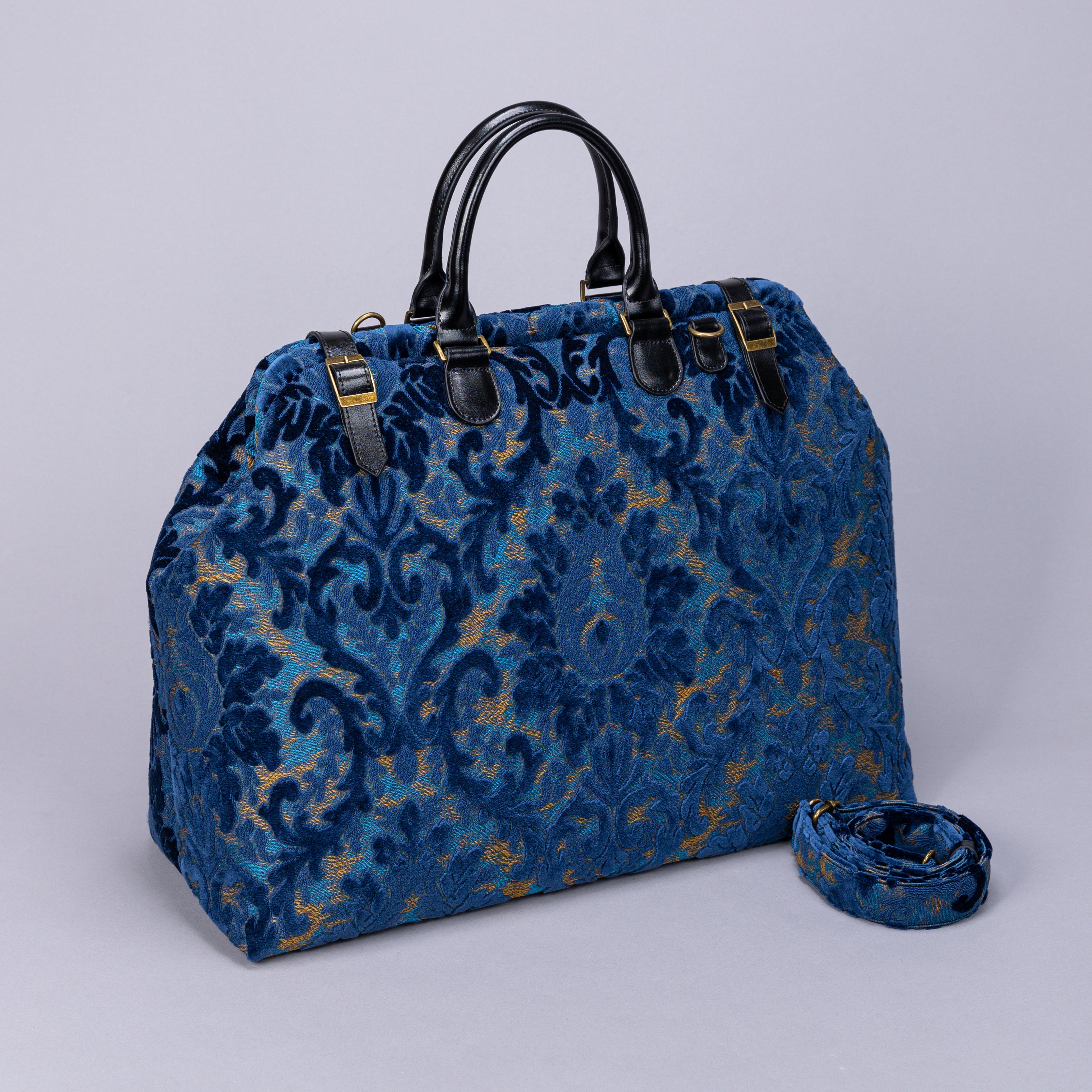 Mary Poppins Carpetbag Burnout Velvet Bag Navy