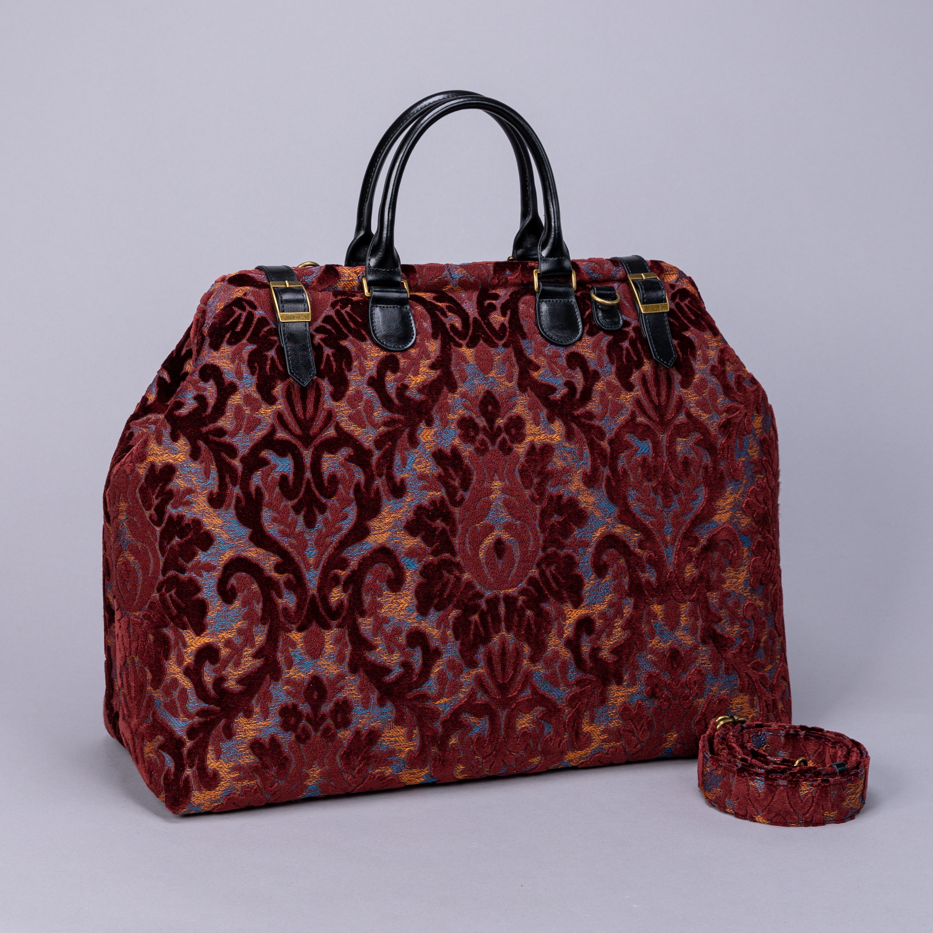 Mary Poppins Carpetbag Burnout Velvet Bag Wine