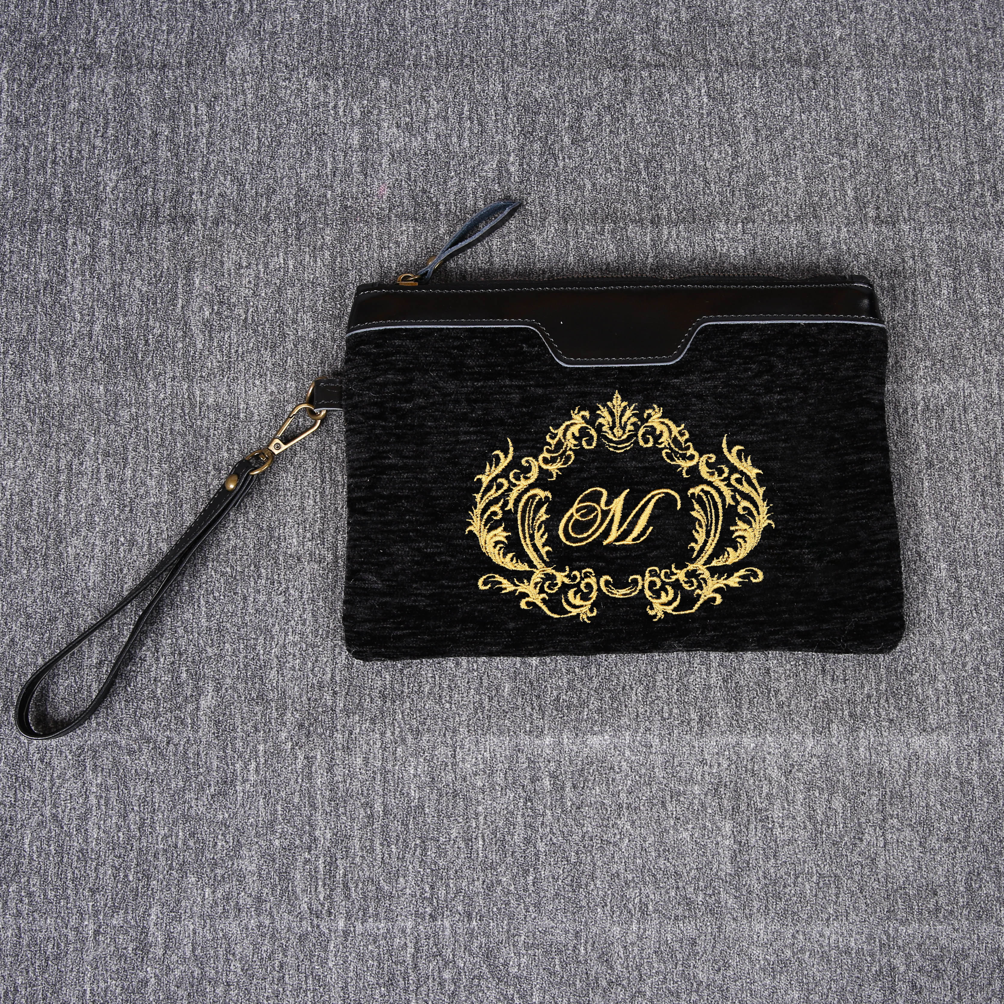 Luxury Monogrammed Black Clutch carpet bag MCW Handmade