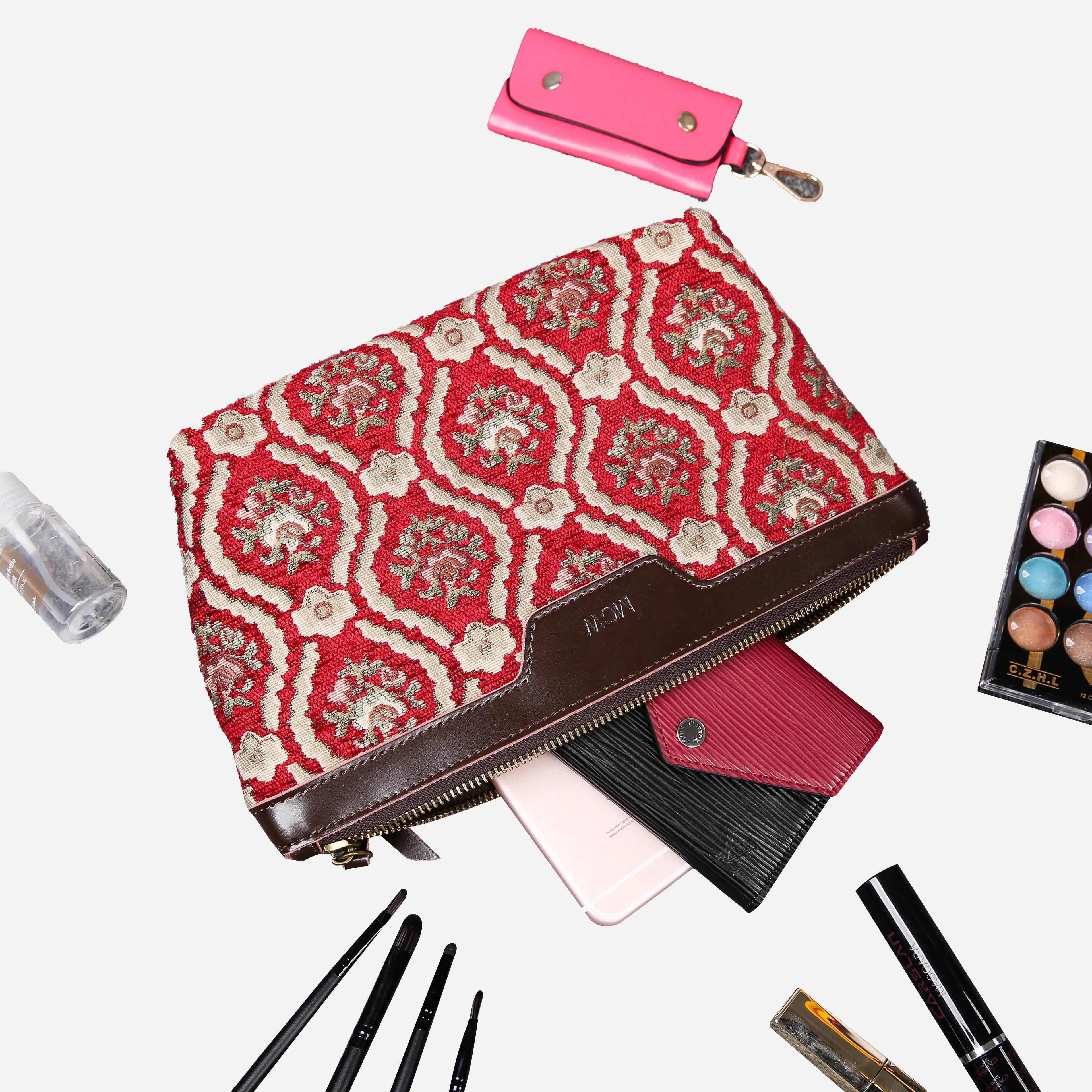 Traditional Red Carpet Makeup Bag carpet bag MCW Handmade of America lay flat