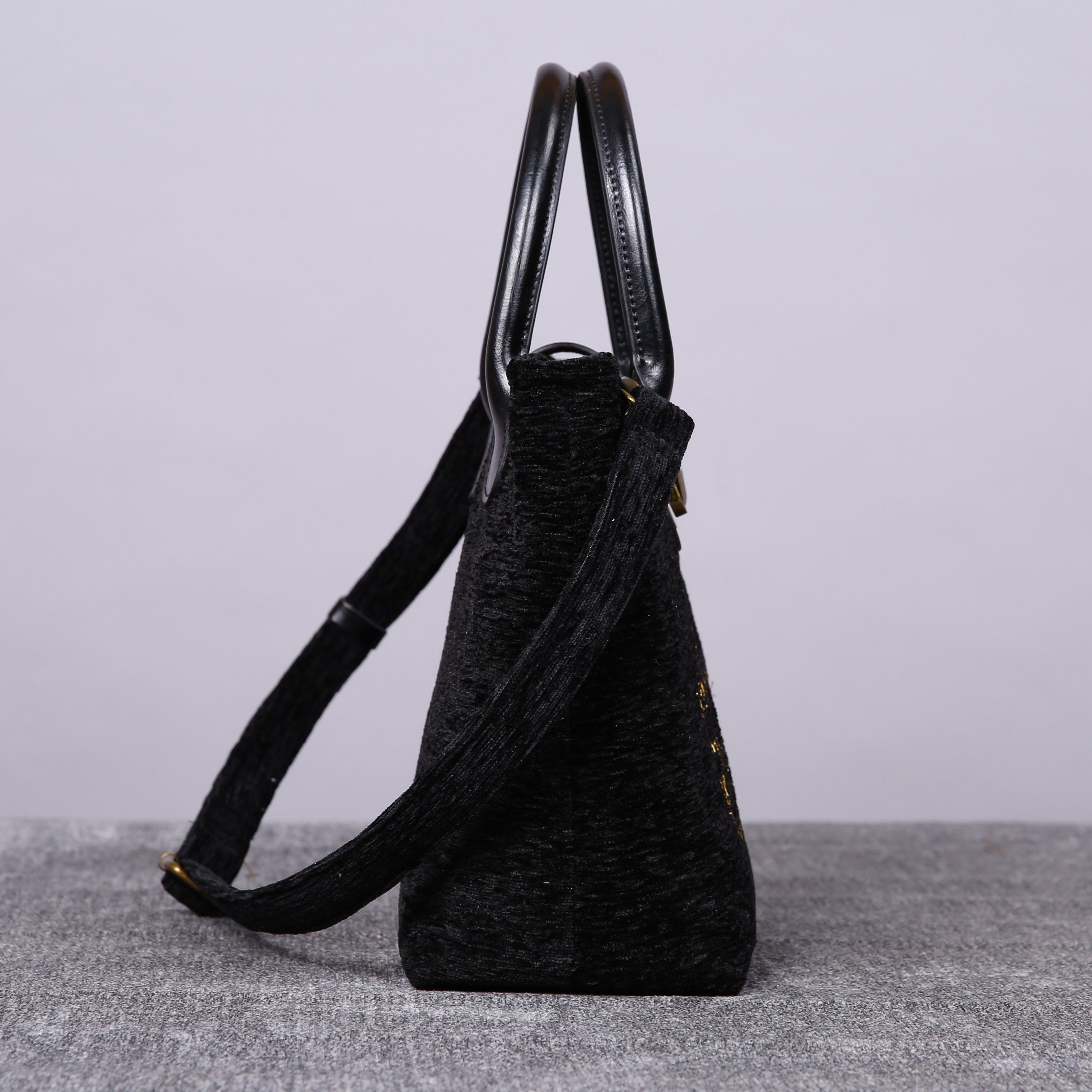 Luxury Monogrammed Black Compact Tote carpet bag MCW Handmade