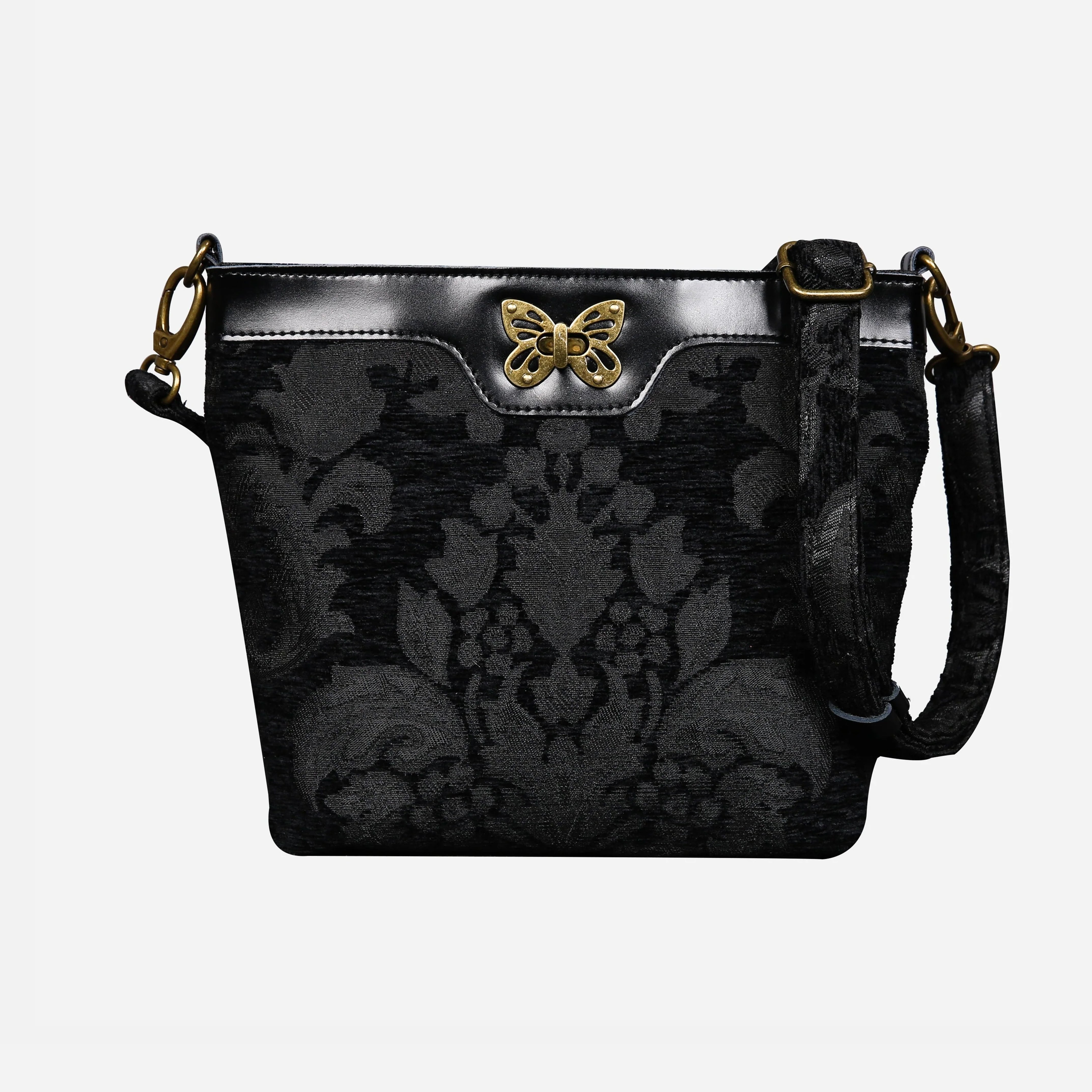 Victorian Blossom Black/Black Butterfly Crossbody Bag