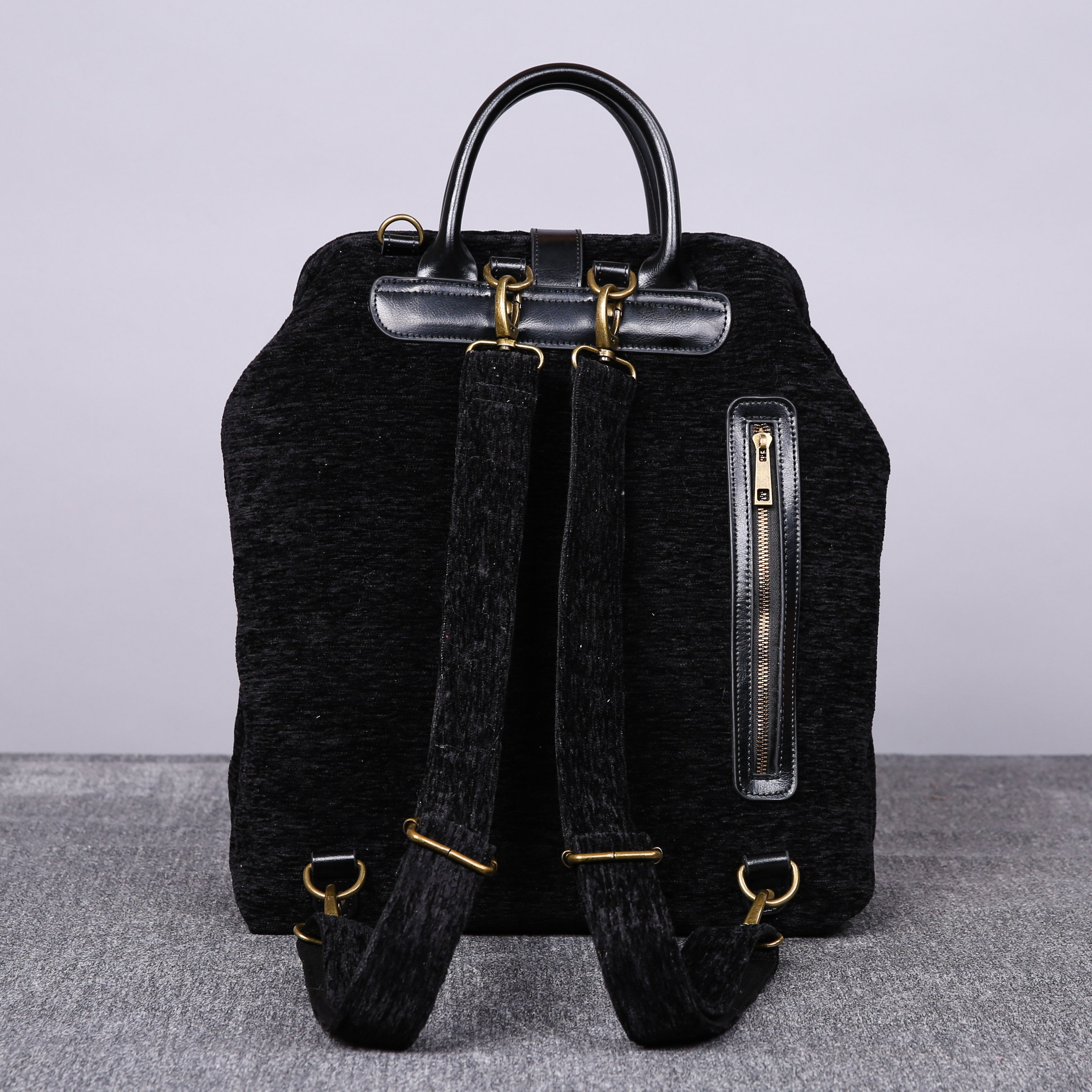 Luxury Monogrammed Black Multi-Functional Backpack carpet bag MCW Handmade-9
