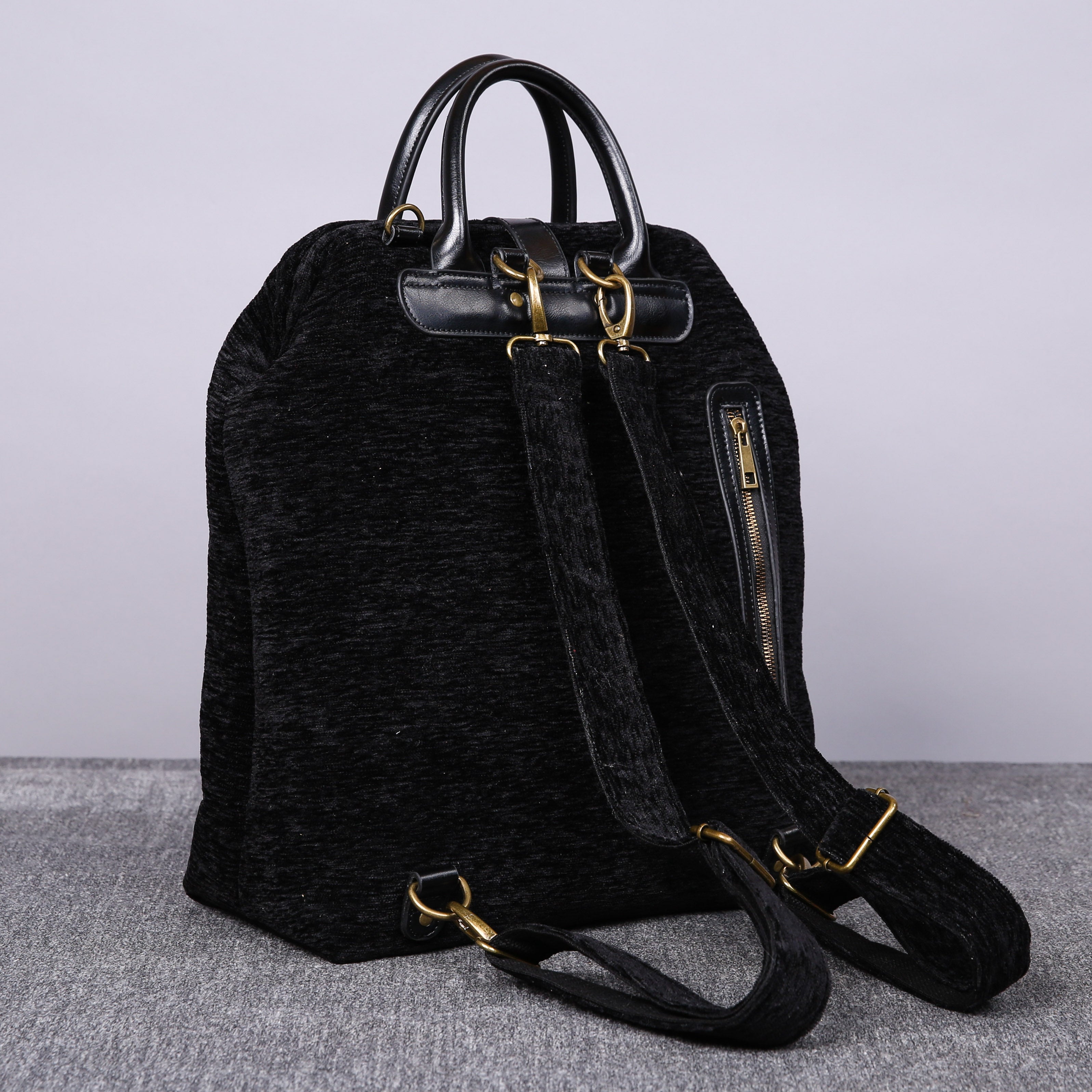 Luxury Monogrammed Black Multi-Functional Backpack carpet bag MCW Handmade-11
