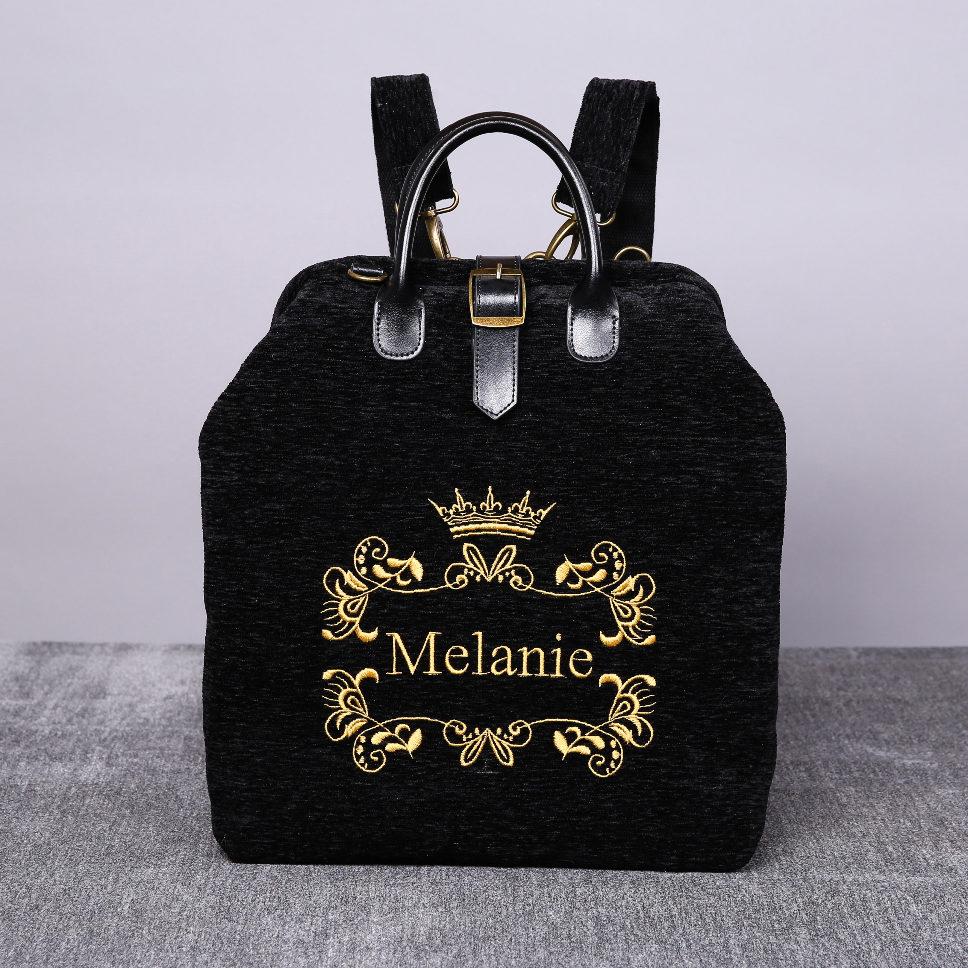 Luxury Monogrammed Black Multi-Functional Backpack carpet bag MCW Handmade-13
