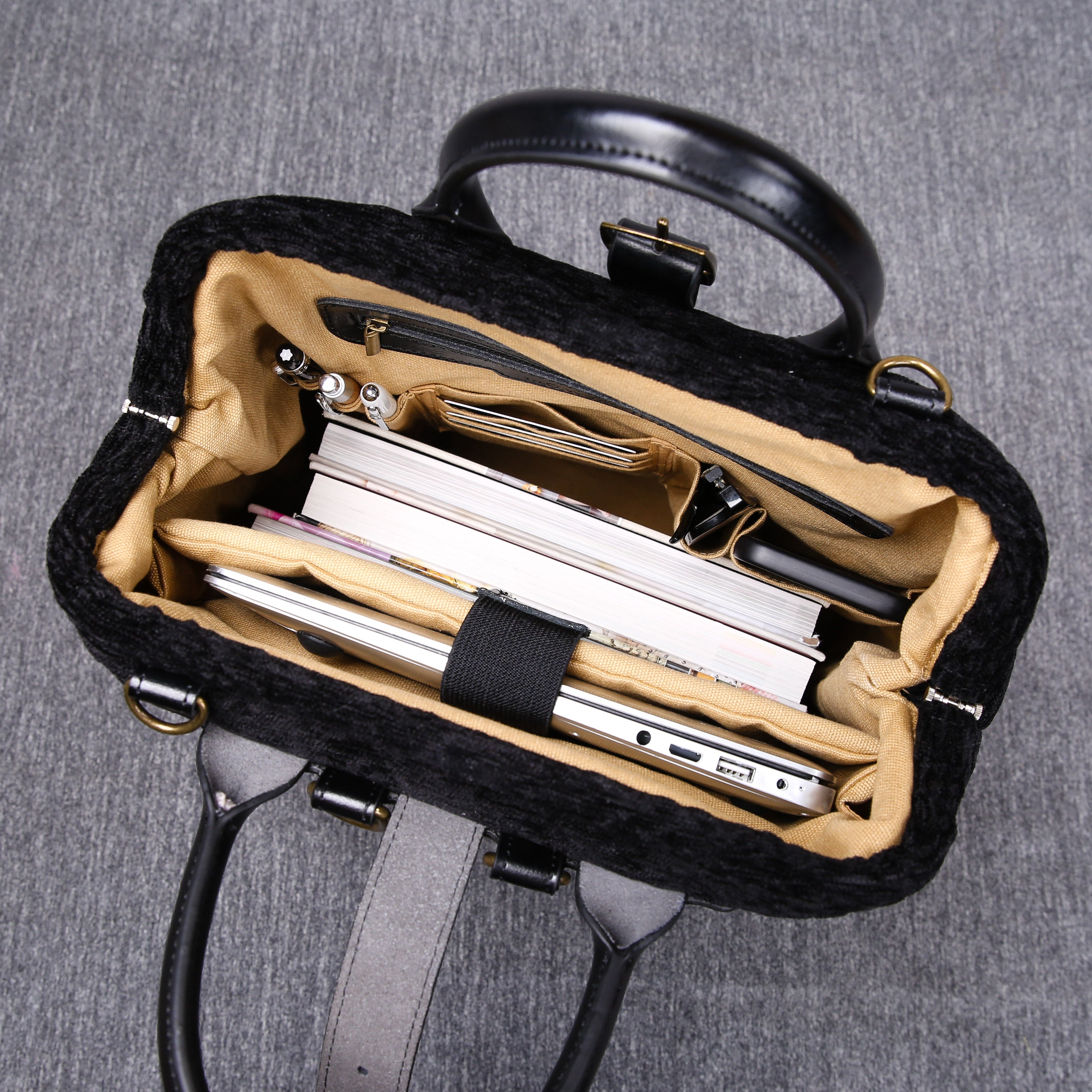 Luxury Monogrammed Black Multi-Functional Backpack carpet bag MCW Handmade-15