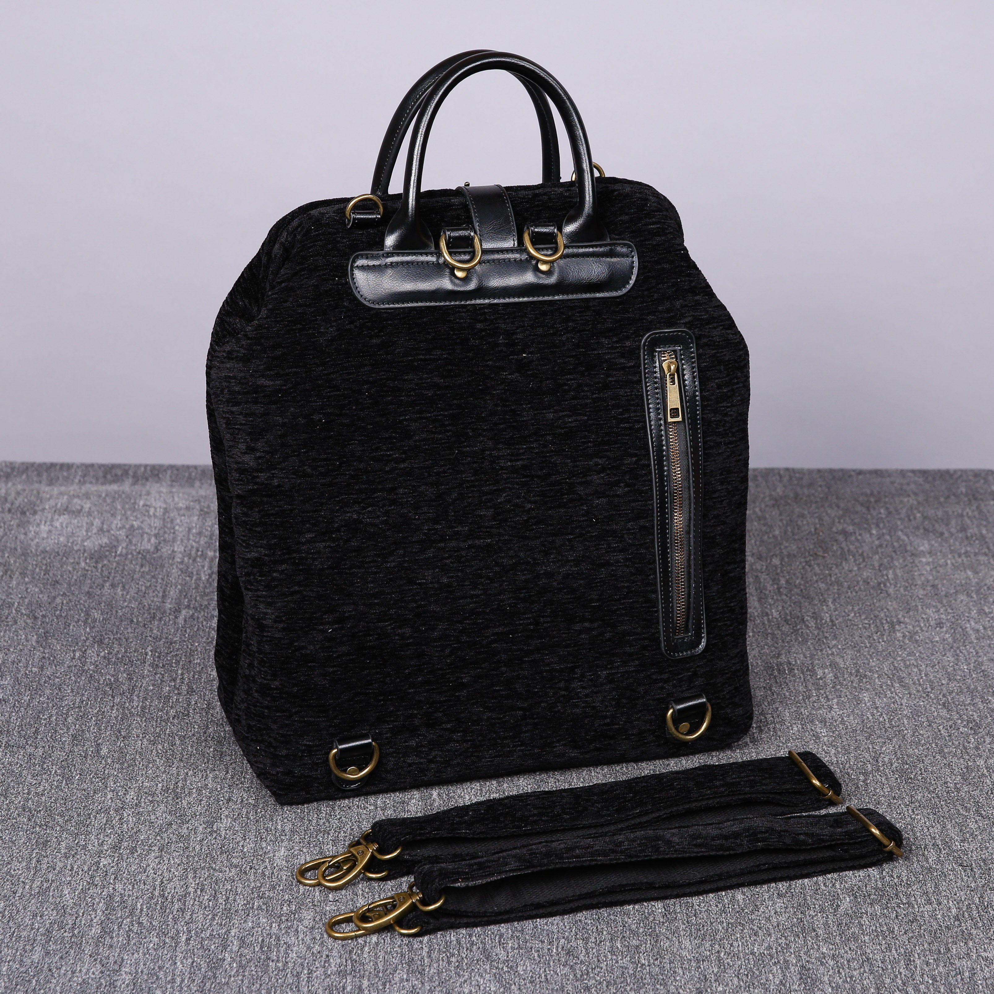 Luxury Monogrammed Black Multi-Functional Backpack carpet bag MCW Handmade-8