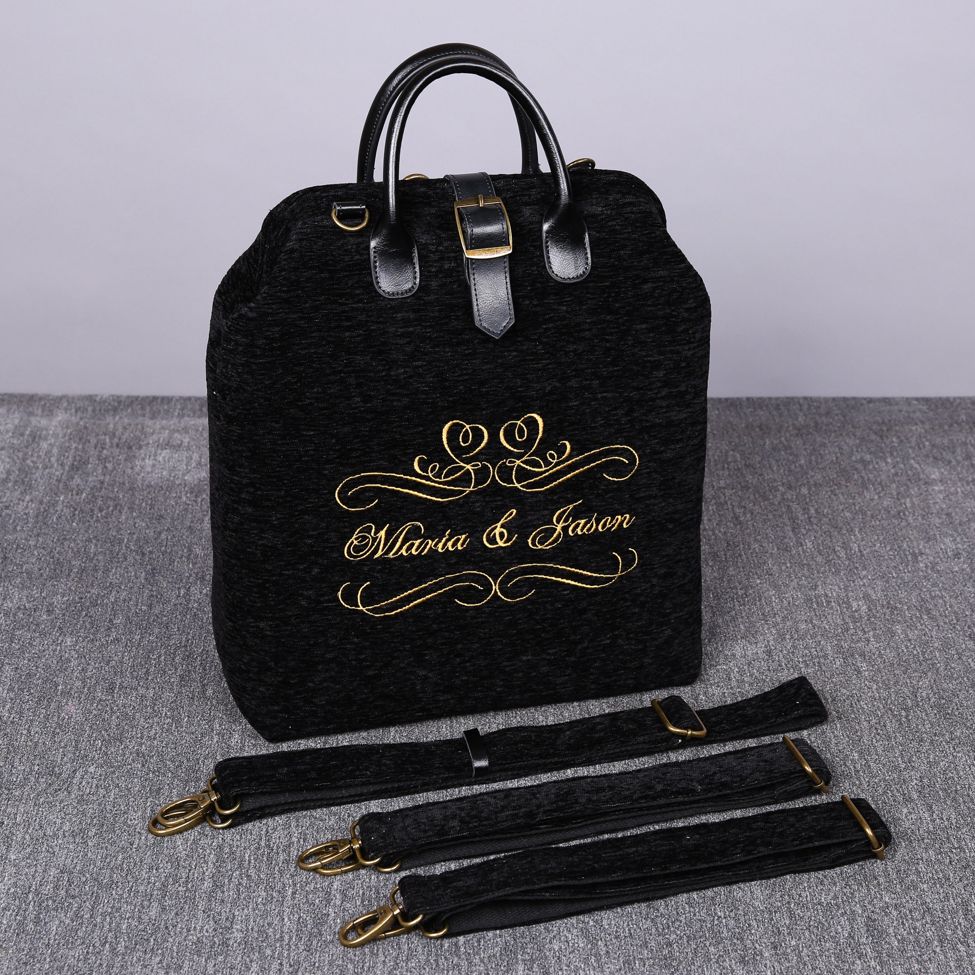 Luxury Monogrammed Black Multi-Functional Backpack carpet bag MCW Handmade