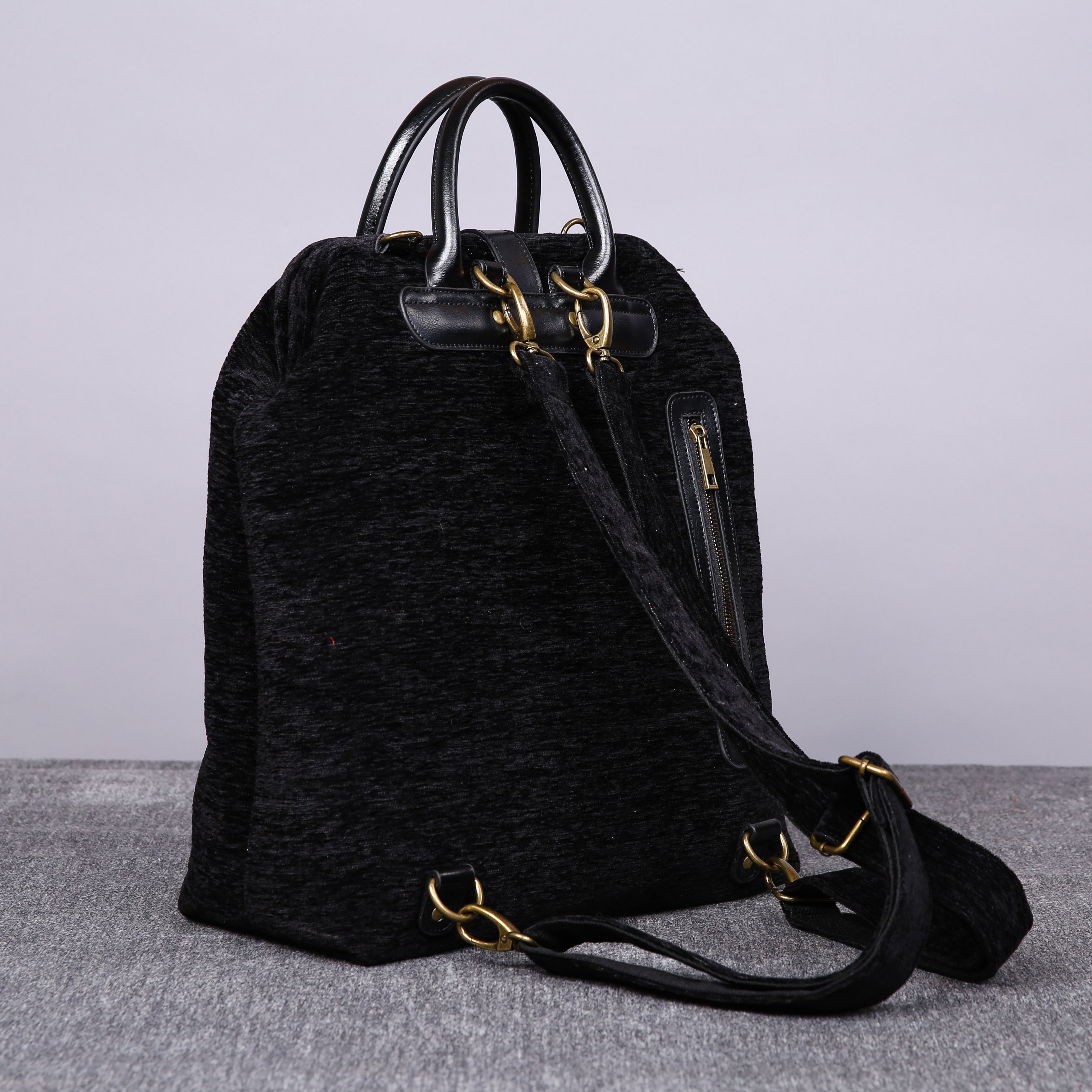 Luxury Monogrammed Black Multi-Functional Backpack carpet bag MCW Handmade-11