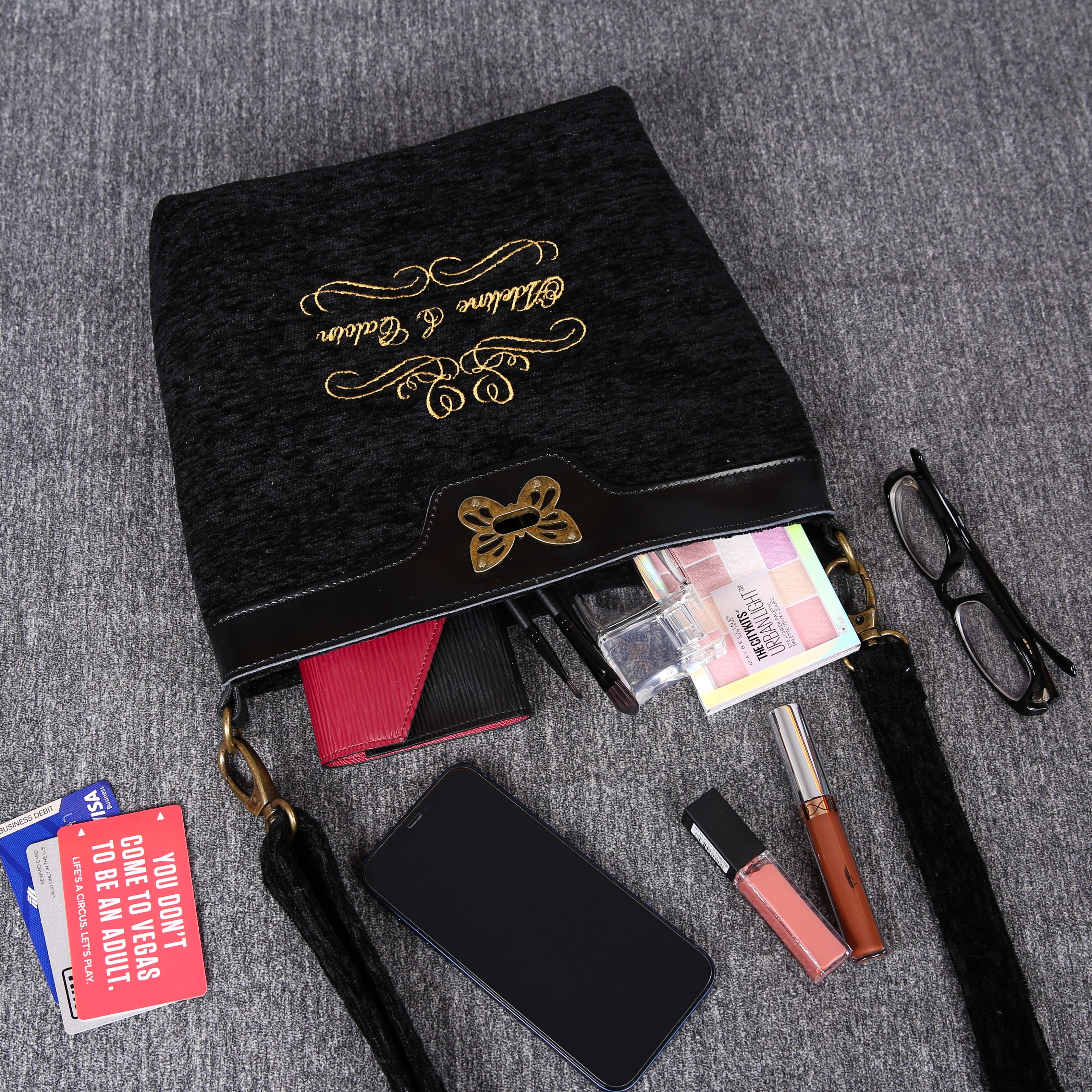 Luxury Monogrammed Black Cross Body carpet bag MCW Handmade